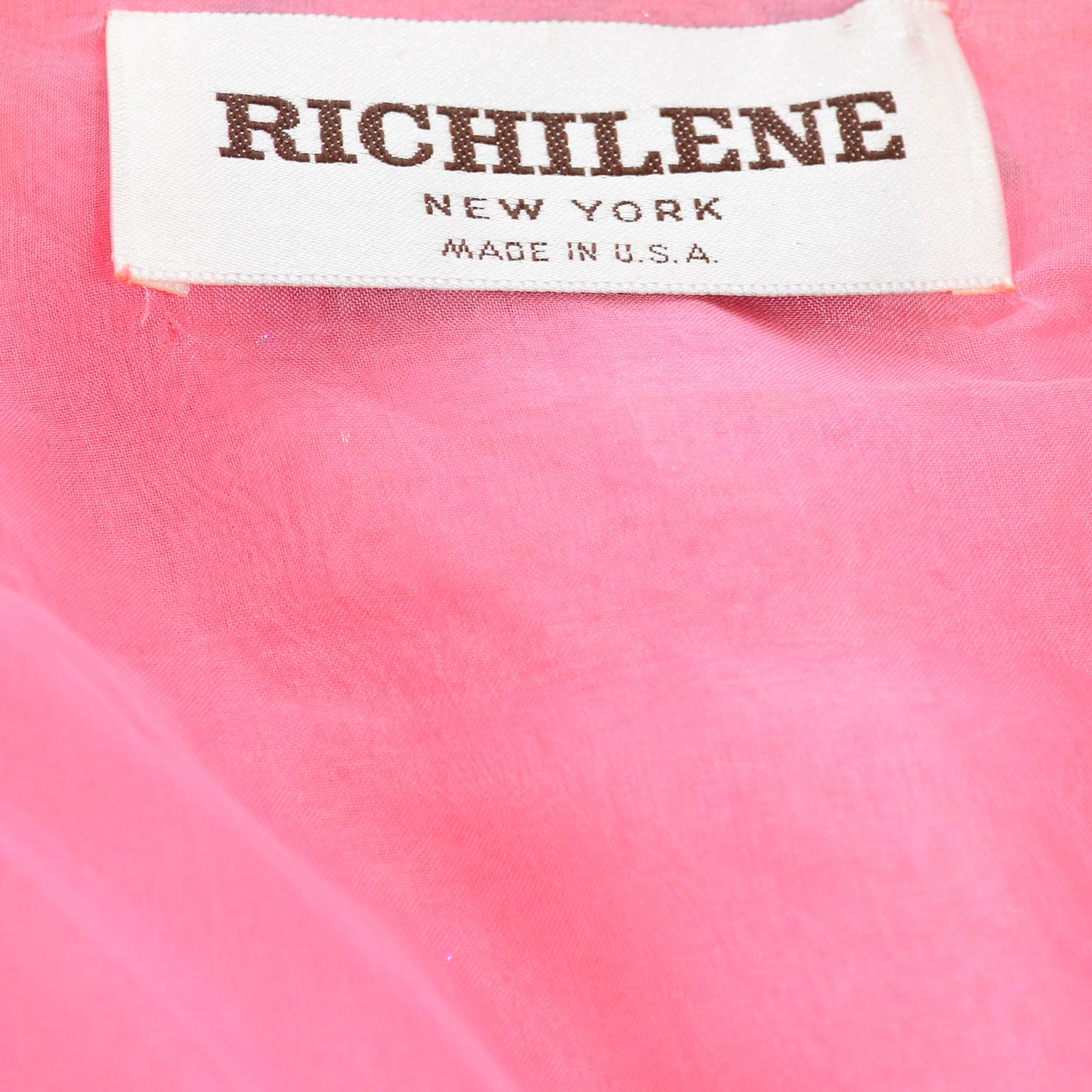Richilene Pink Chiffon Vintage Dress w/ Beaded Sequined Bodice & Cropped Jacket 6
