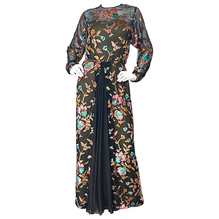 Vintage Richilene Size 12 / 14 Silk Chiffon Cut Velvet Long Sleeve Evening  Gown For Sale at 1stDibs | richilene dress, evening dresses size 12, 3d  bloom long sleeve gown