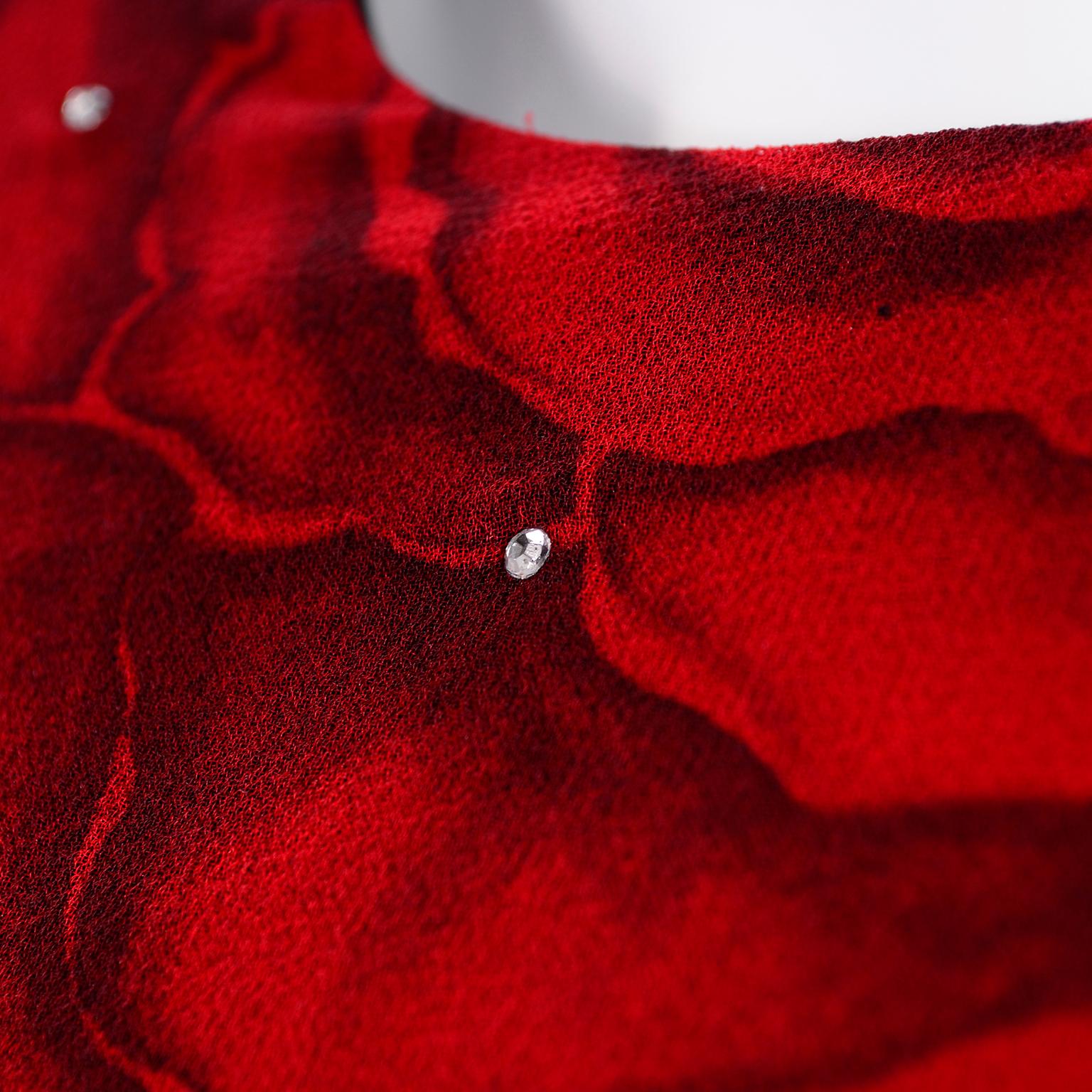 Richilene Vintage Black Silk Dress W/ Red Roses & Rhinestones 1
