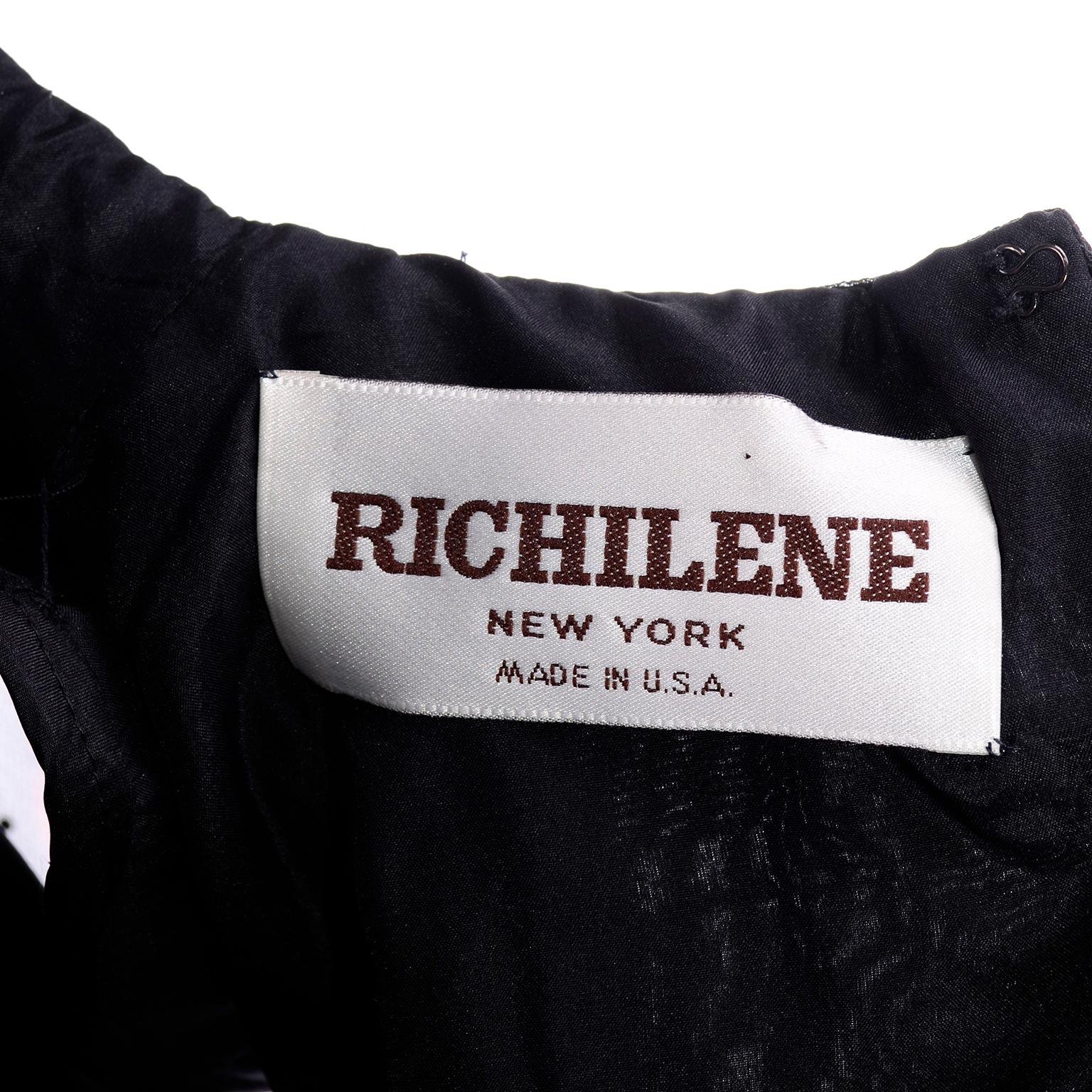 Richilene Vintage Black Silk Dress W/ Red Roses & Rhinestones 2