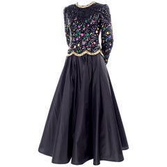 Richilene Vintage Evening Dress W Embroidered 
Beaded Sequin Bodice