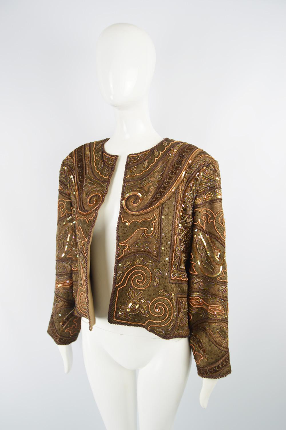 Women's Richilene Vintage Intricately Beaded & Embroidered Shoulder Padded Trophy Jacket For Sale