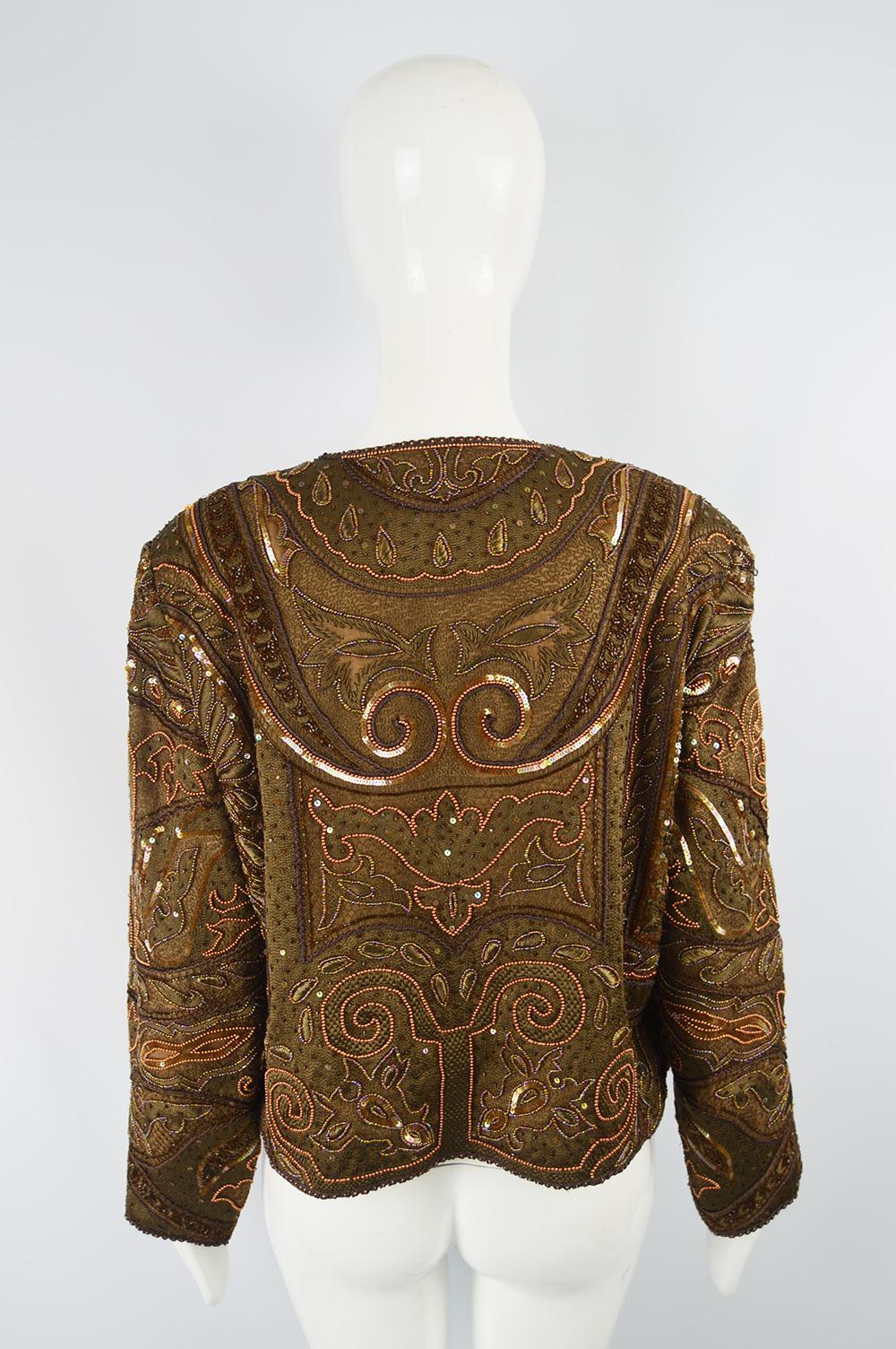 Richilene Vintage Intricately Beaded & Embroidered Shoulder Padded Trophy Jacket For Sale 2