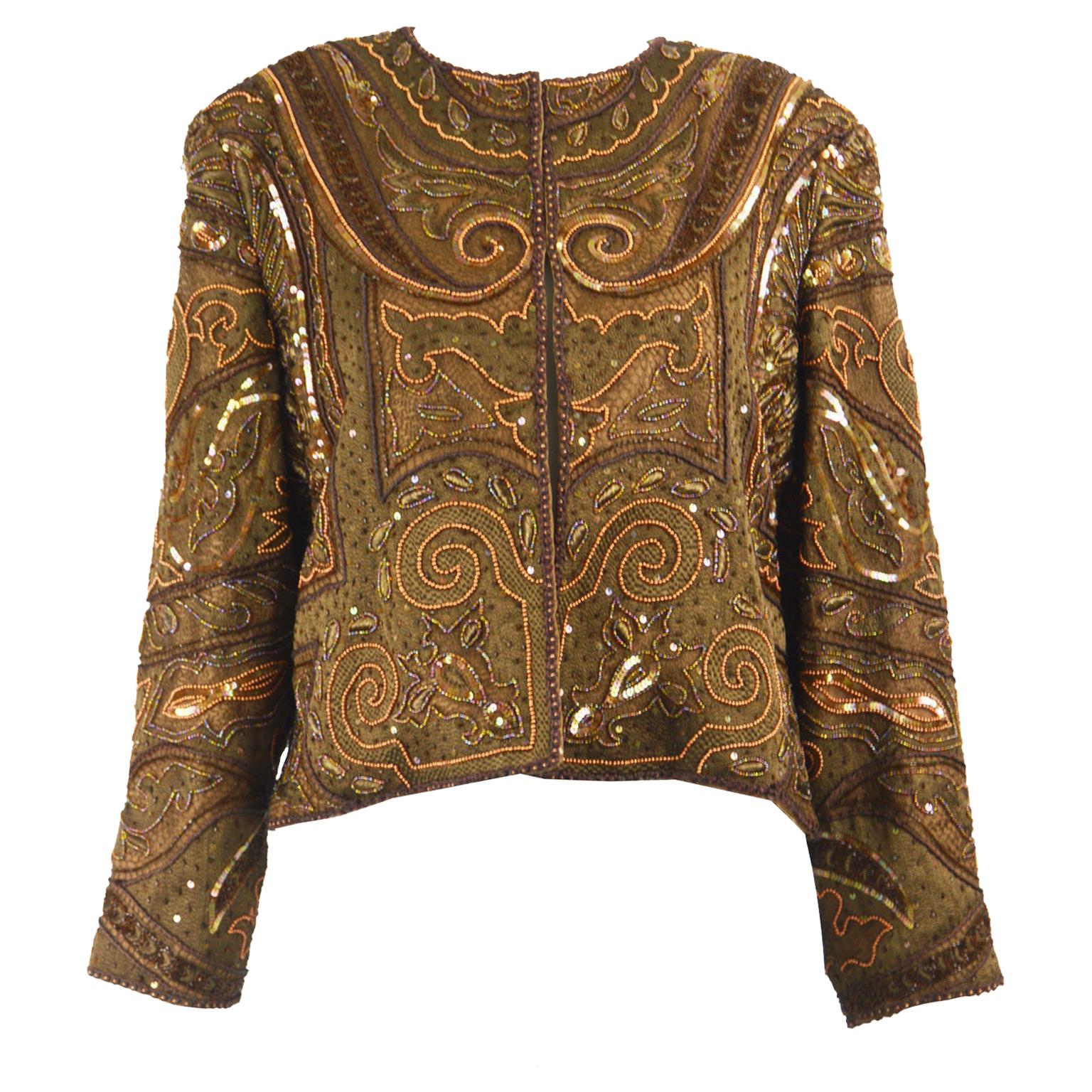 Richilene Vintage Intricately Beaded & Embroidered Shoulder Padded Trophy Jacket For Sale