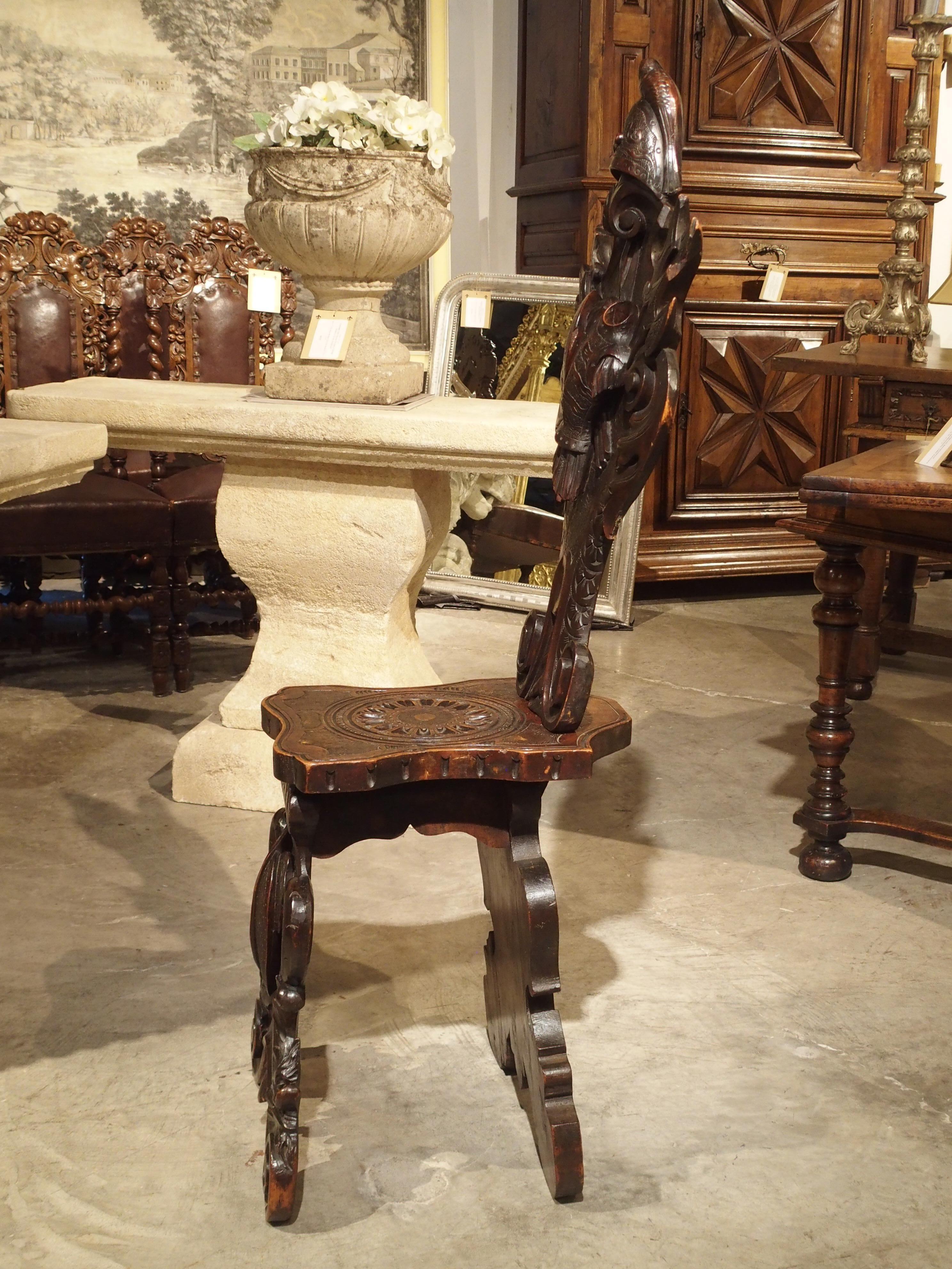 Richly Carved 19th Century Escabelle Chair from Switzerland 11