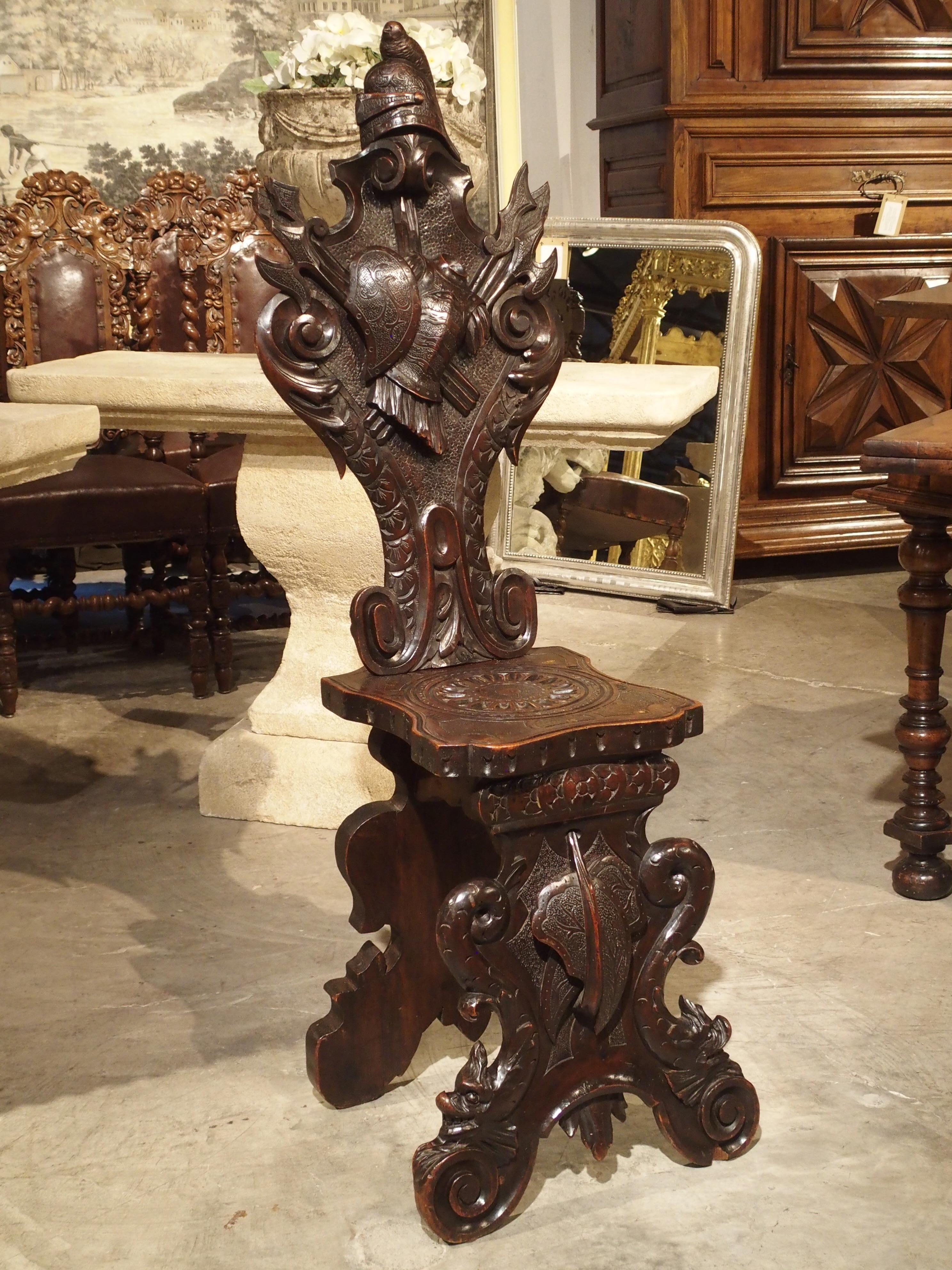 Richly Carved 19th Century Escabelle Chair from Switzerland 12