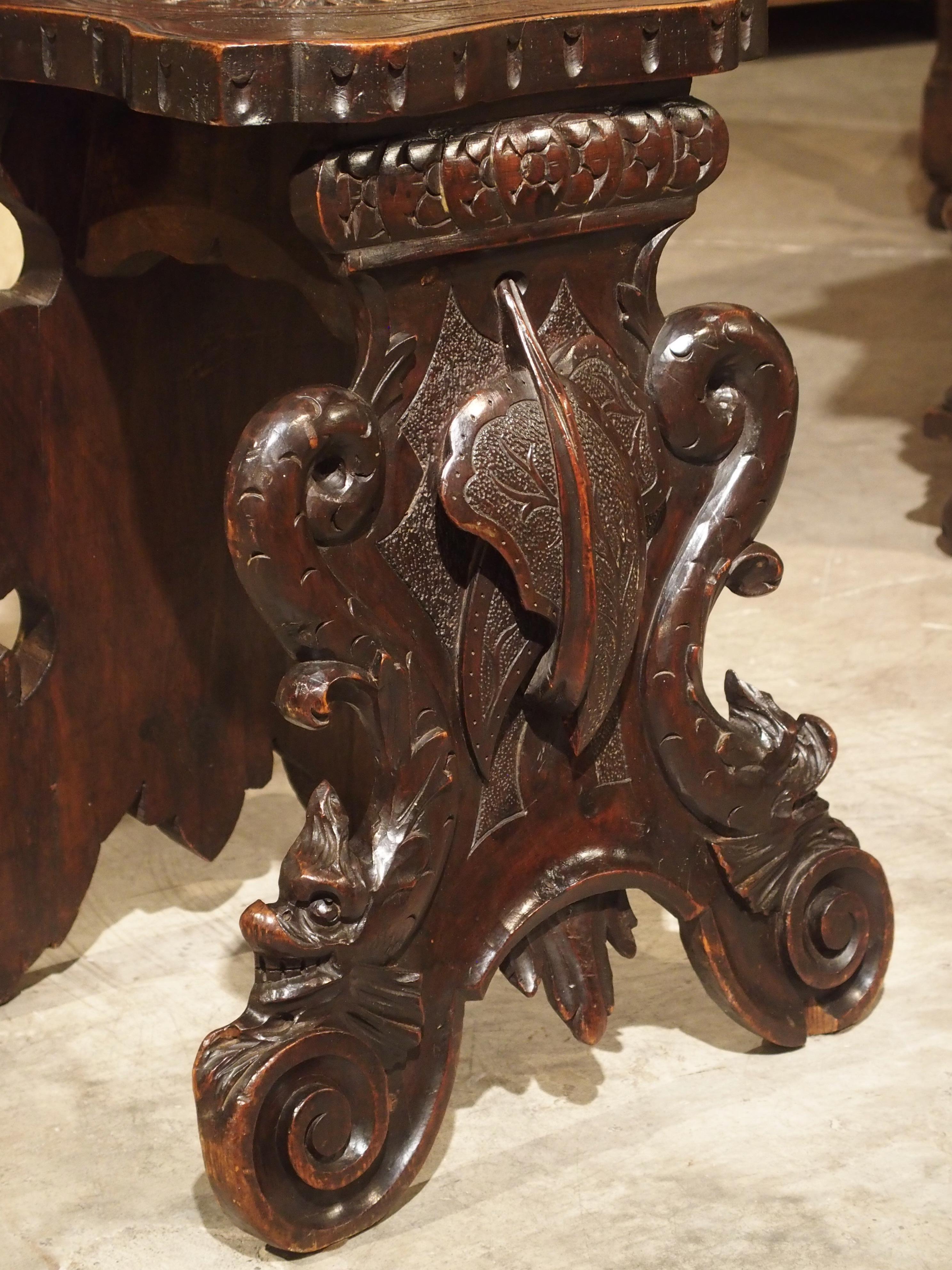 Swiss Richly Carved 19th Century Escabelle Chair from Switzerland