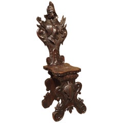 Antique Richly Carved 19th Century Escabelle Chair from Switzerland