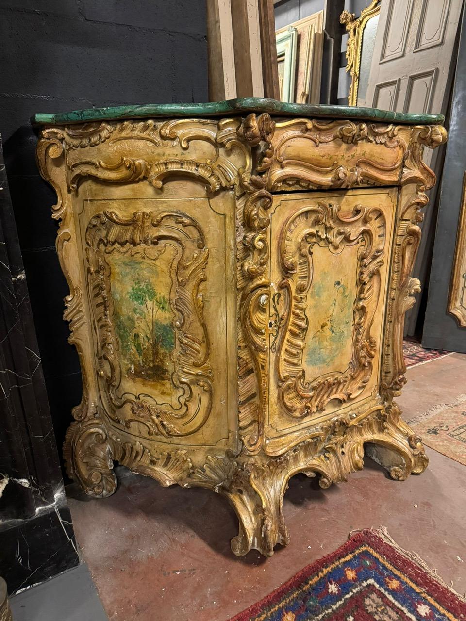 Richly carved and painted sideboard credenzas, Italy For Sale 3