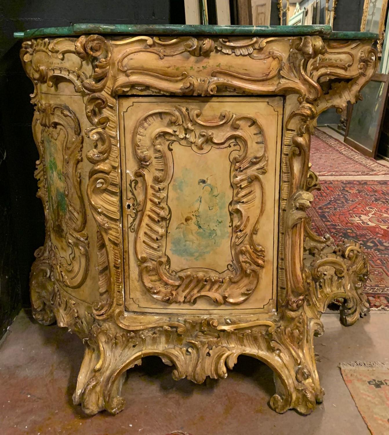Italian Richly carved and painted sideboard credenzas, Italy For Sale