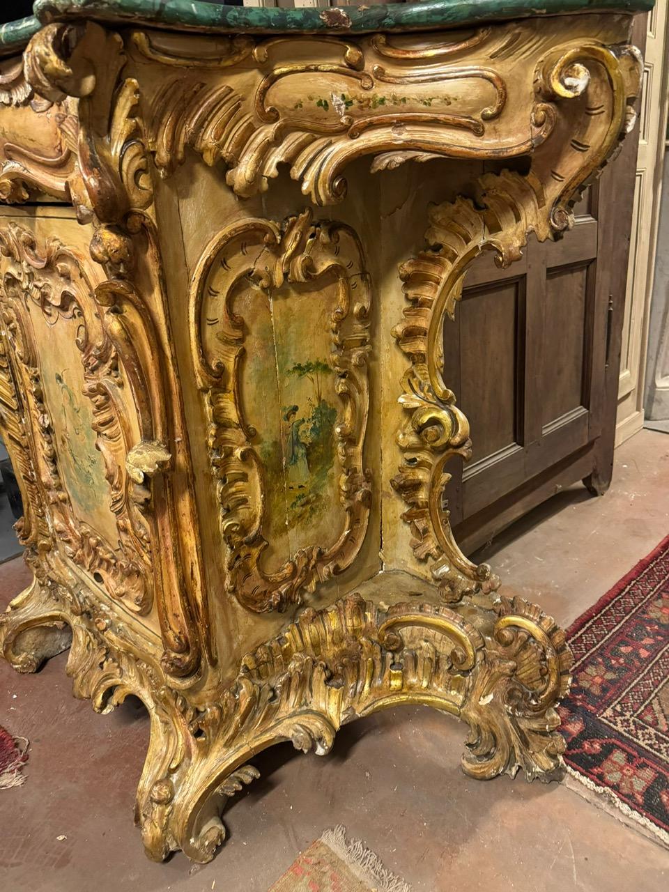 Poplar Richly carved and painted sideboard credenzas, Italy For Sale