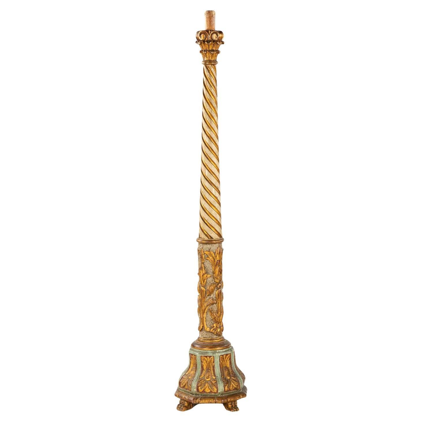 Richly carved and polychromed antique standing Venetian floor lamp