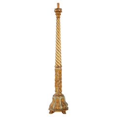 Richly carved and polychromed antique standing Venetian floor lamp