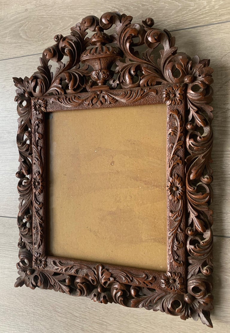 Richly Carved Baroque Revival Italian Picture Frame with Scrolling