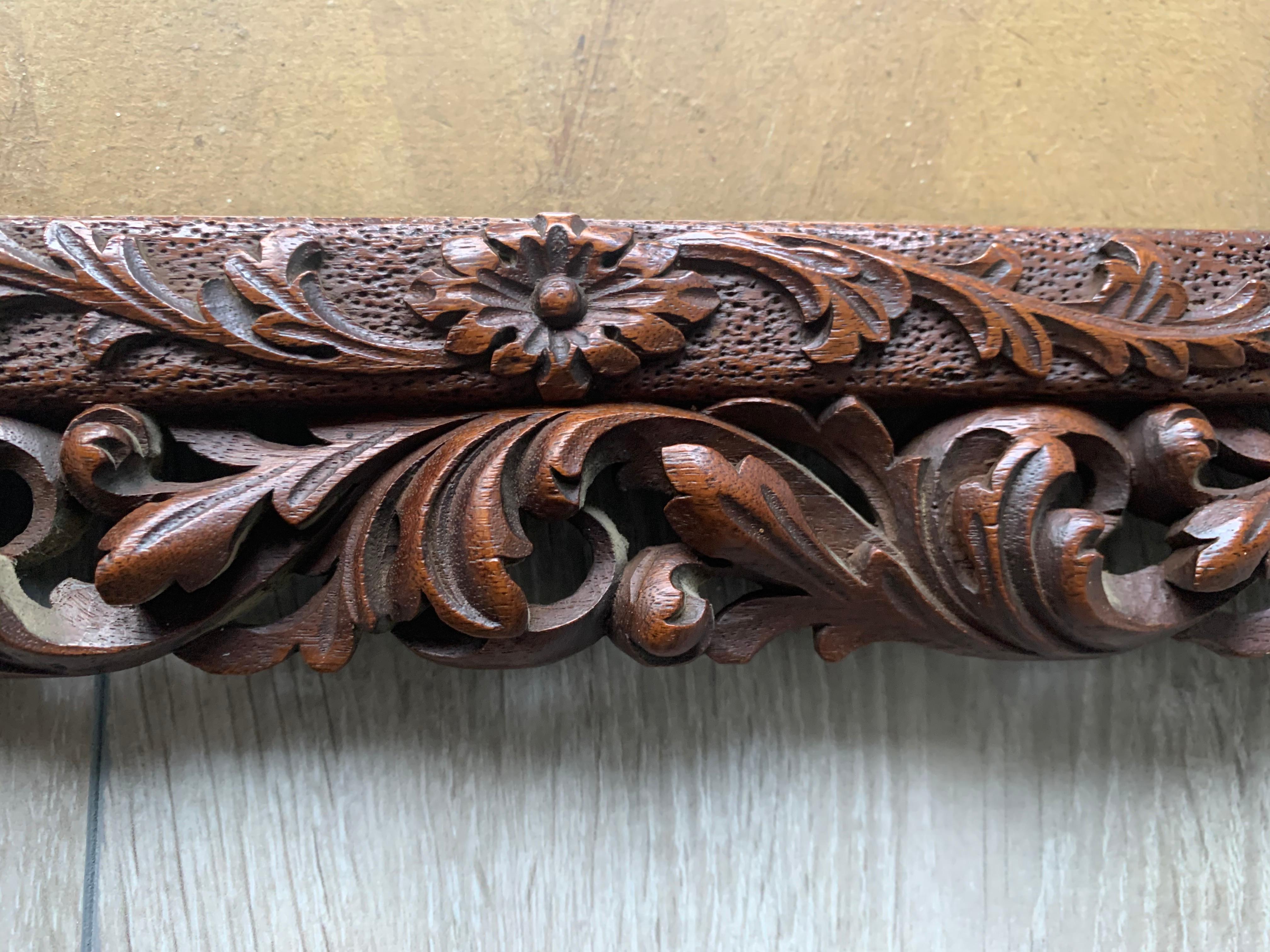 Wood Richly Carved Baroque Revival Italian Picture Frame with Scrolling Leaves & Vase For Sale