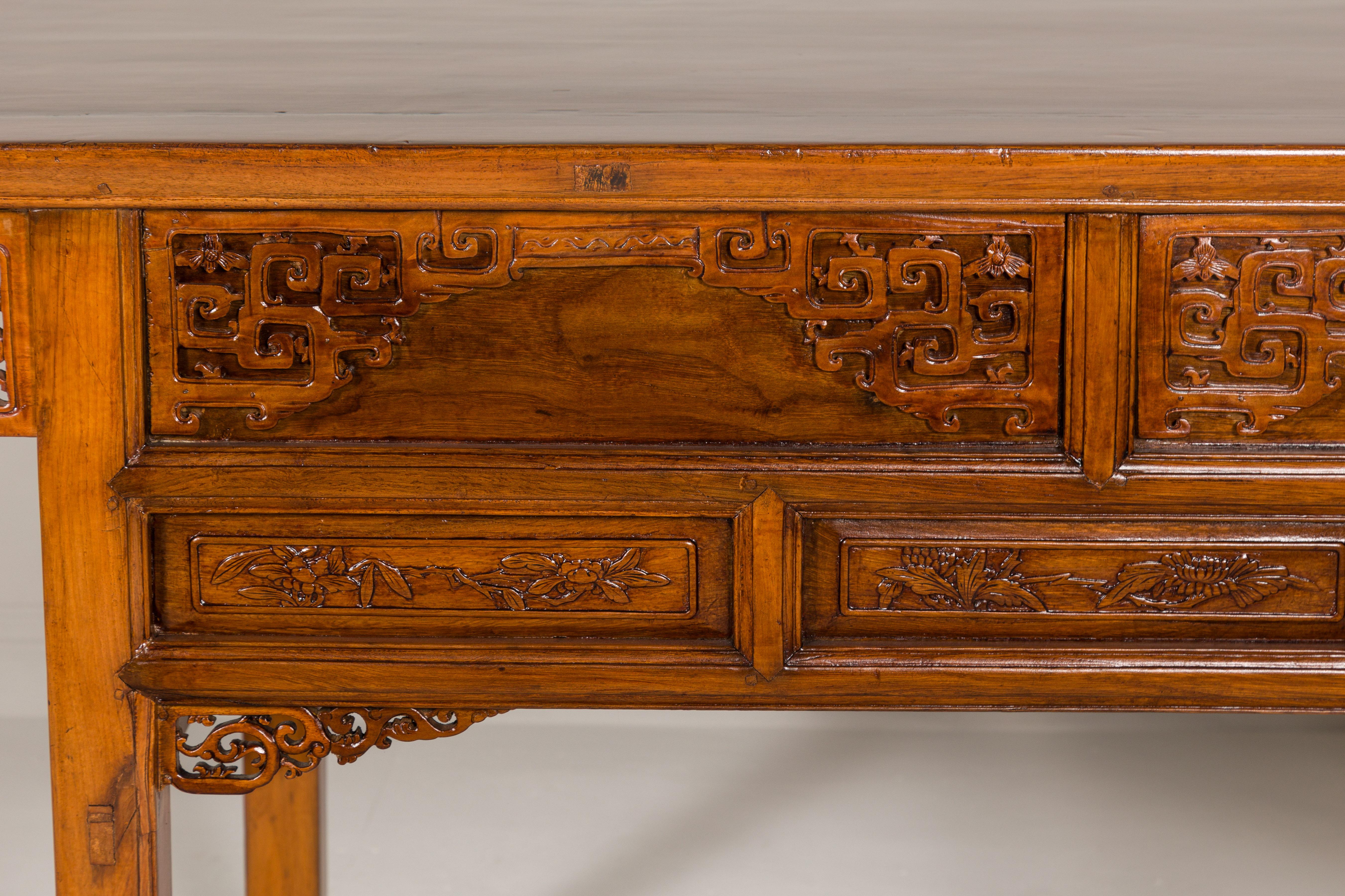 Richly Carved Console Table with Two Drawers, Scrolling Clouds and Flowers  For Sale 6