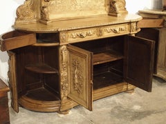 Richly Carved French Hunt Buffet "St. Hubert" in Blonde Oak, circa 1890