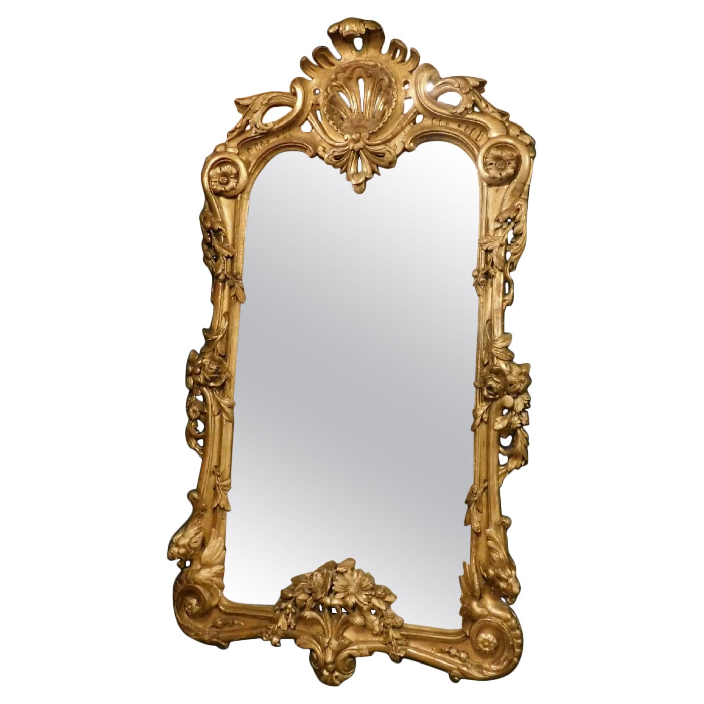 Richly Carved Golden Wood Mirror, Italy