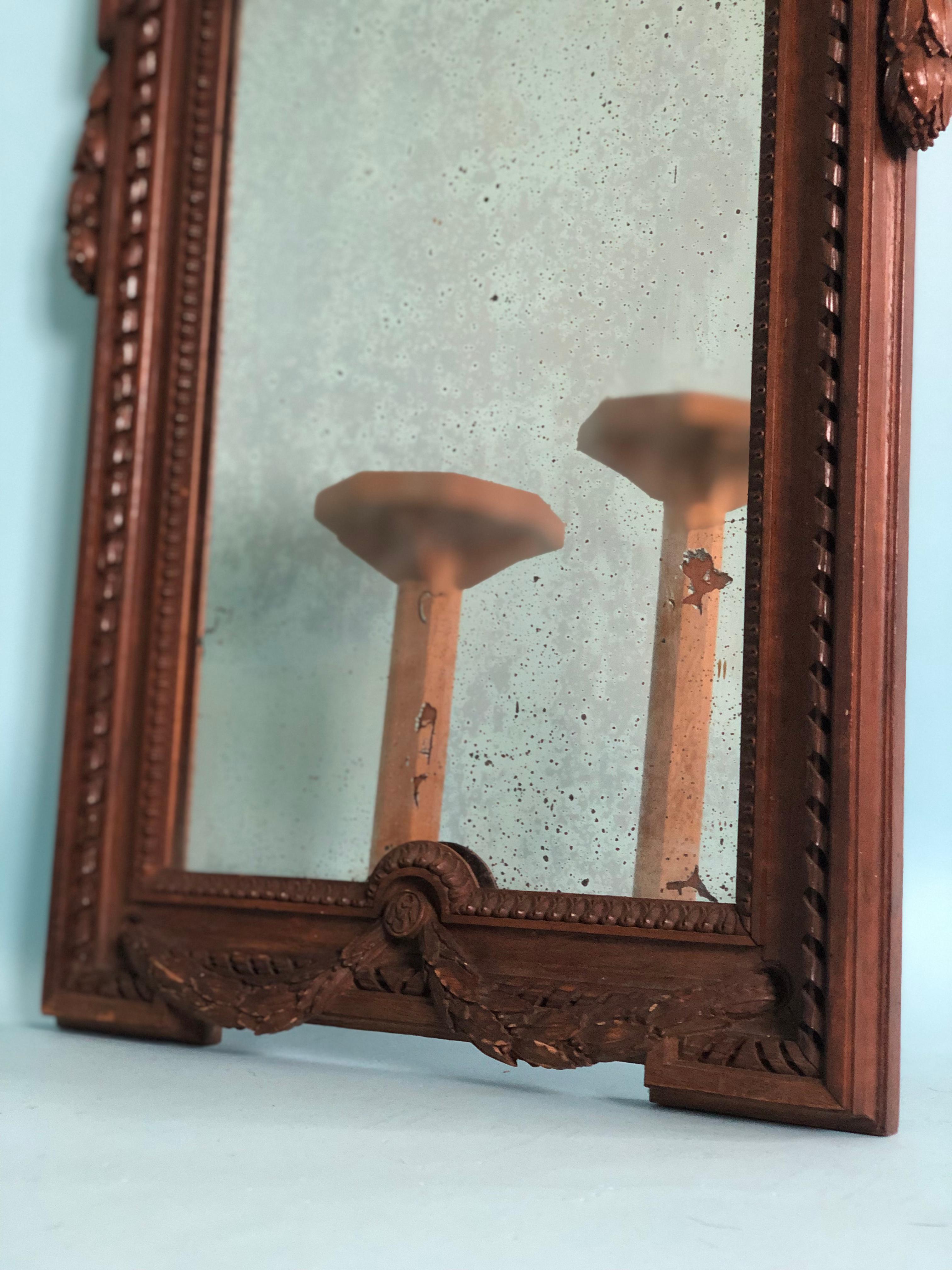 French Richly Carved Mahogany Napoleon III Mirror Verre Eglomise Late 19th Century For Sale