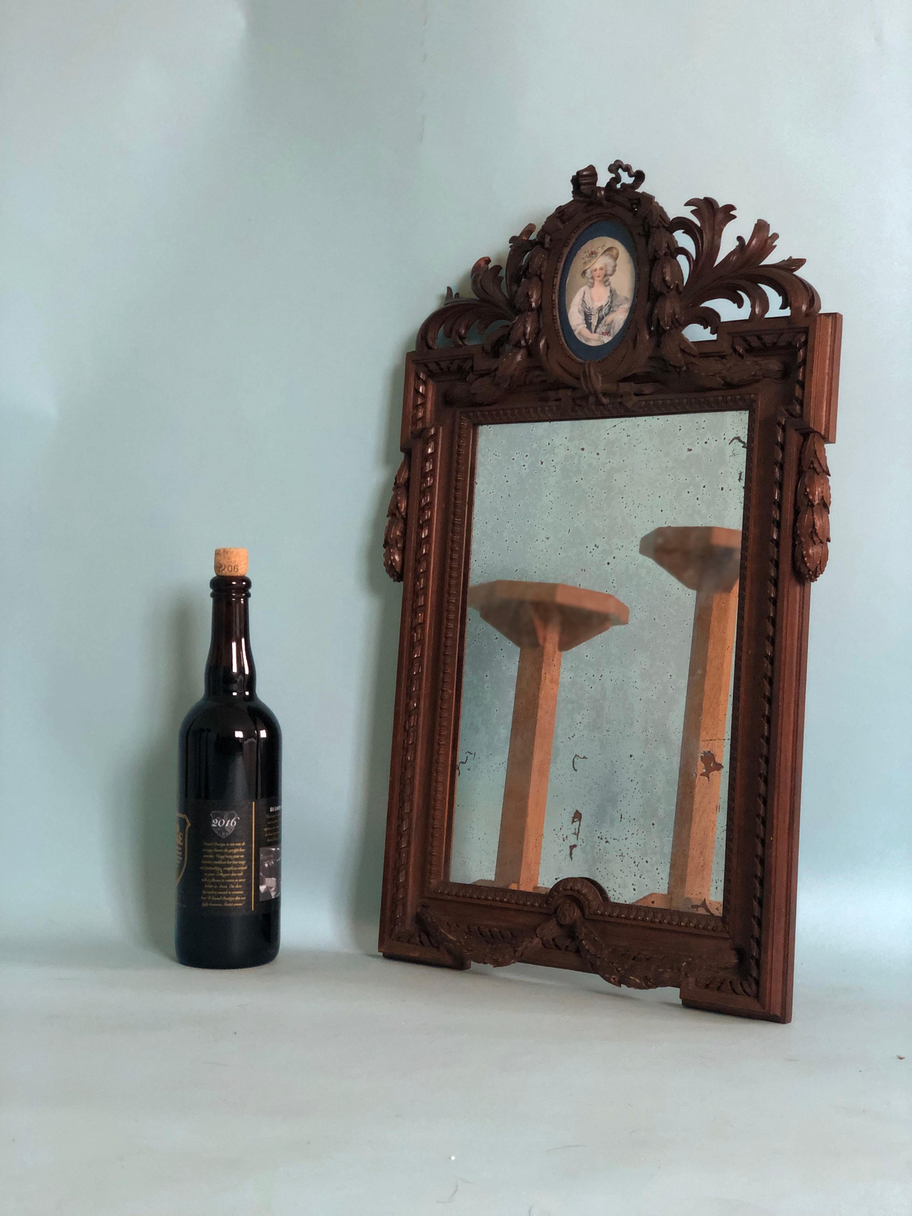 Richly Carved Mahogany Napoleon III Mirror Verre Eglomise Late 19th Century In Good Condition For Sale In Bjuråker, SE