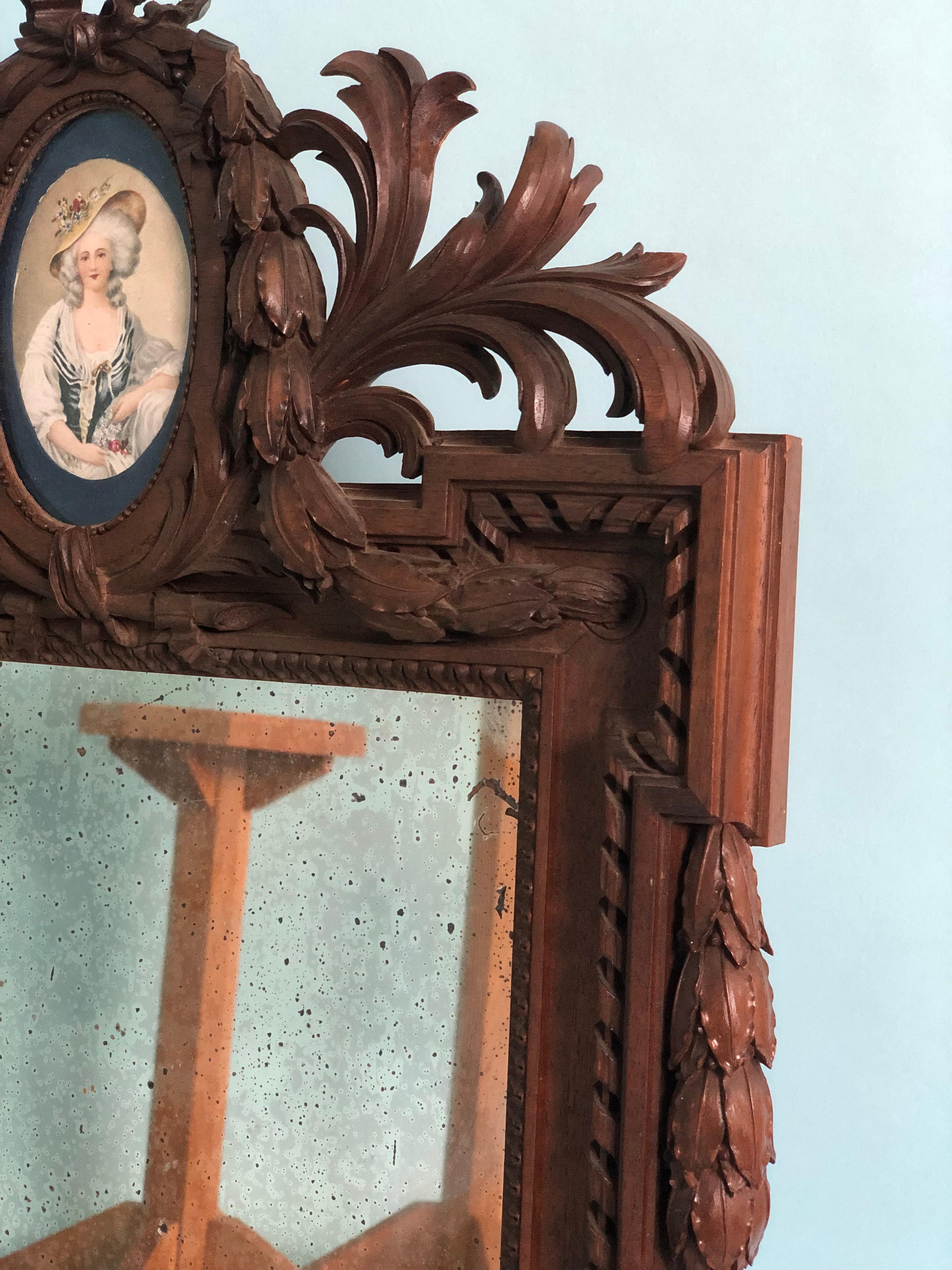 Richly Carved Mahogany Napoleon III Mirror Verre Eglomise Late 19th Century For Sale 1
