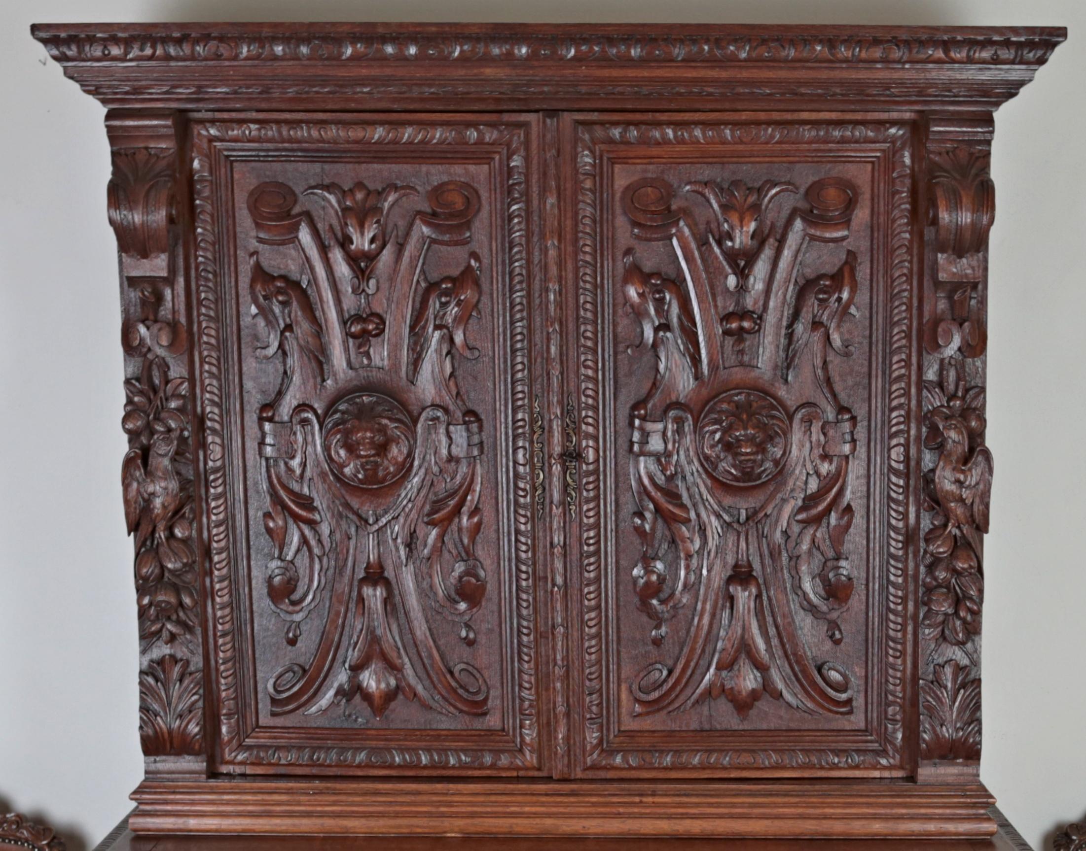 Carved Richly carved Neo-Renaissance solid oak cabinet For Sale