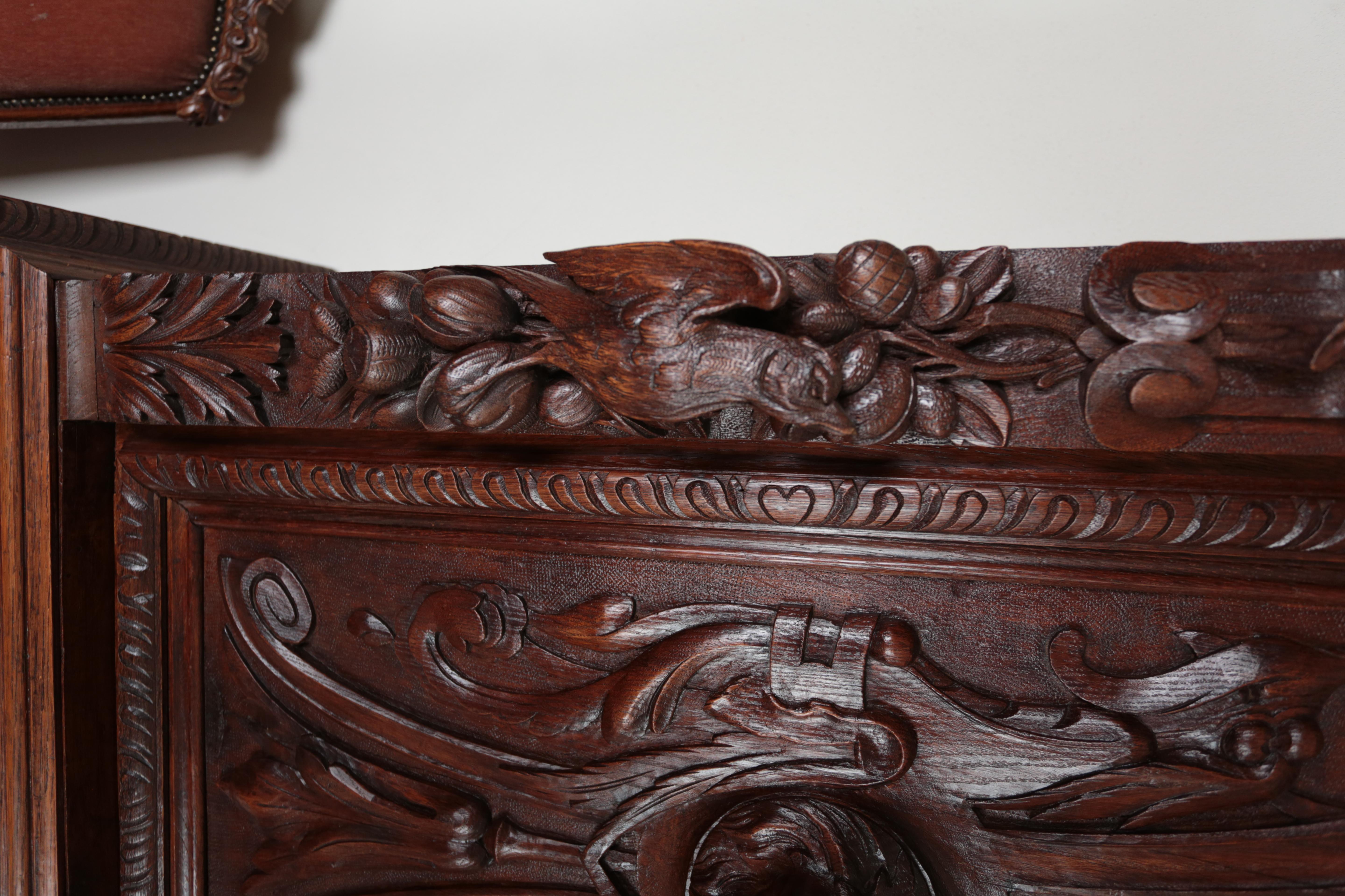 Richly carved Neo-Renaissance solid oak cabinet In Good Condition For Sale In STRAČOV, CZ