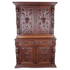 Used Richly carved Neo-Renaissance solid oak cabinet