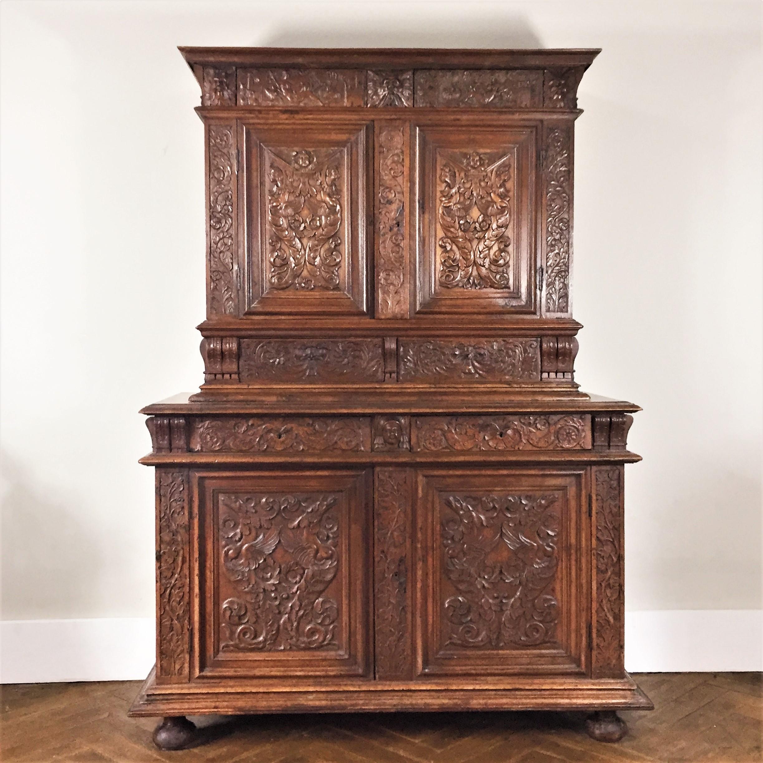 French Richly Carved Sideboard Buffet - Renaissance- circa 1580 France For Sale 5