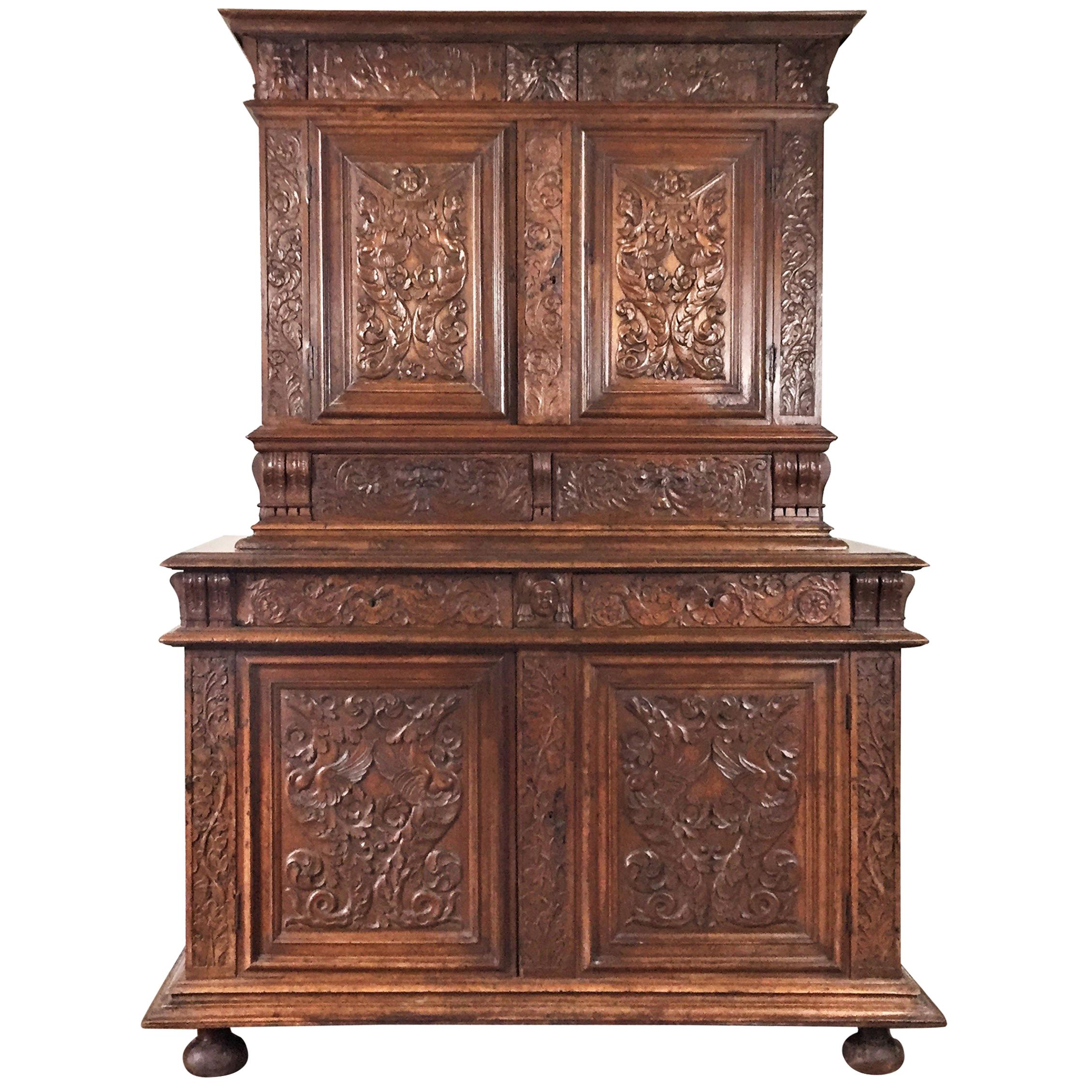 French Richly Carved Sideboard Buffet - Renaissance- circa 1580 France