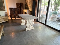 Richly Carved Roman Style Gray and White Limestone Table from Northern Italy