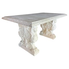 Richly Carved Roman Style Gray and White Limestone Table from Northern Italy