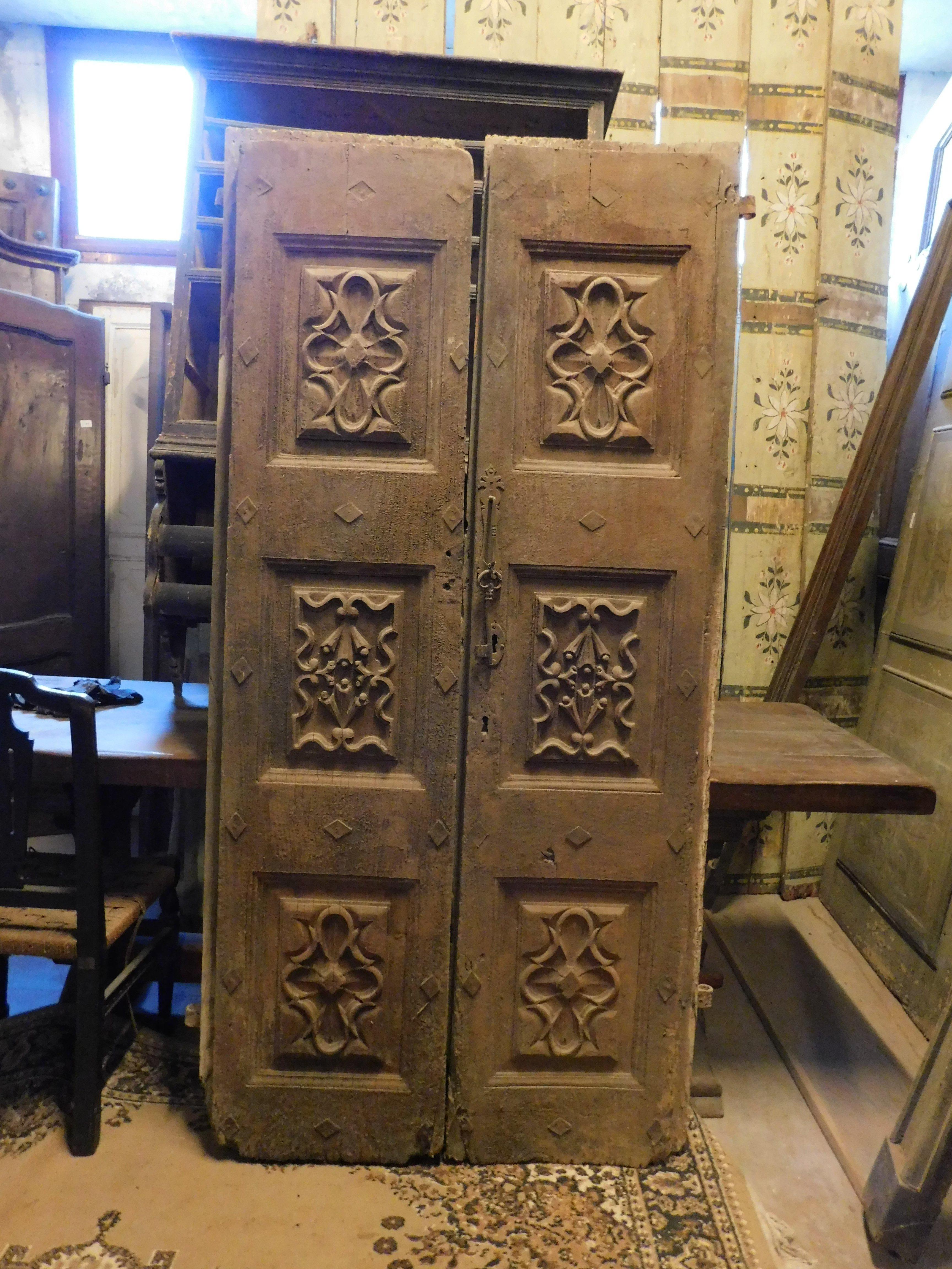 Italian Richly carved solid walnut entrance double door, Italy For Sale