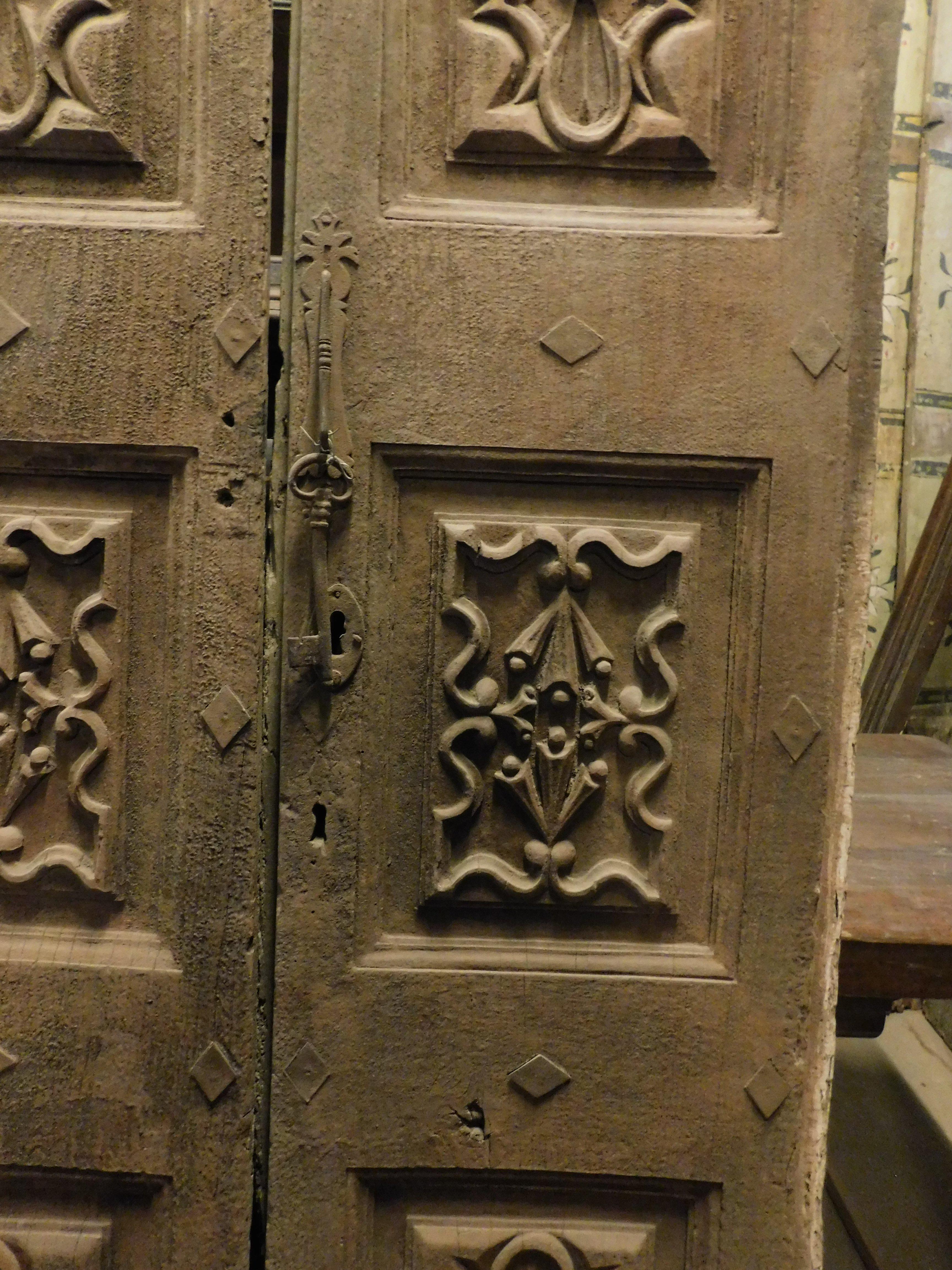 18th Century and Earlier Richly carved solid walnut entrance double door, Italy For Sale