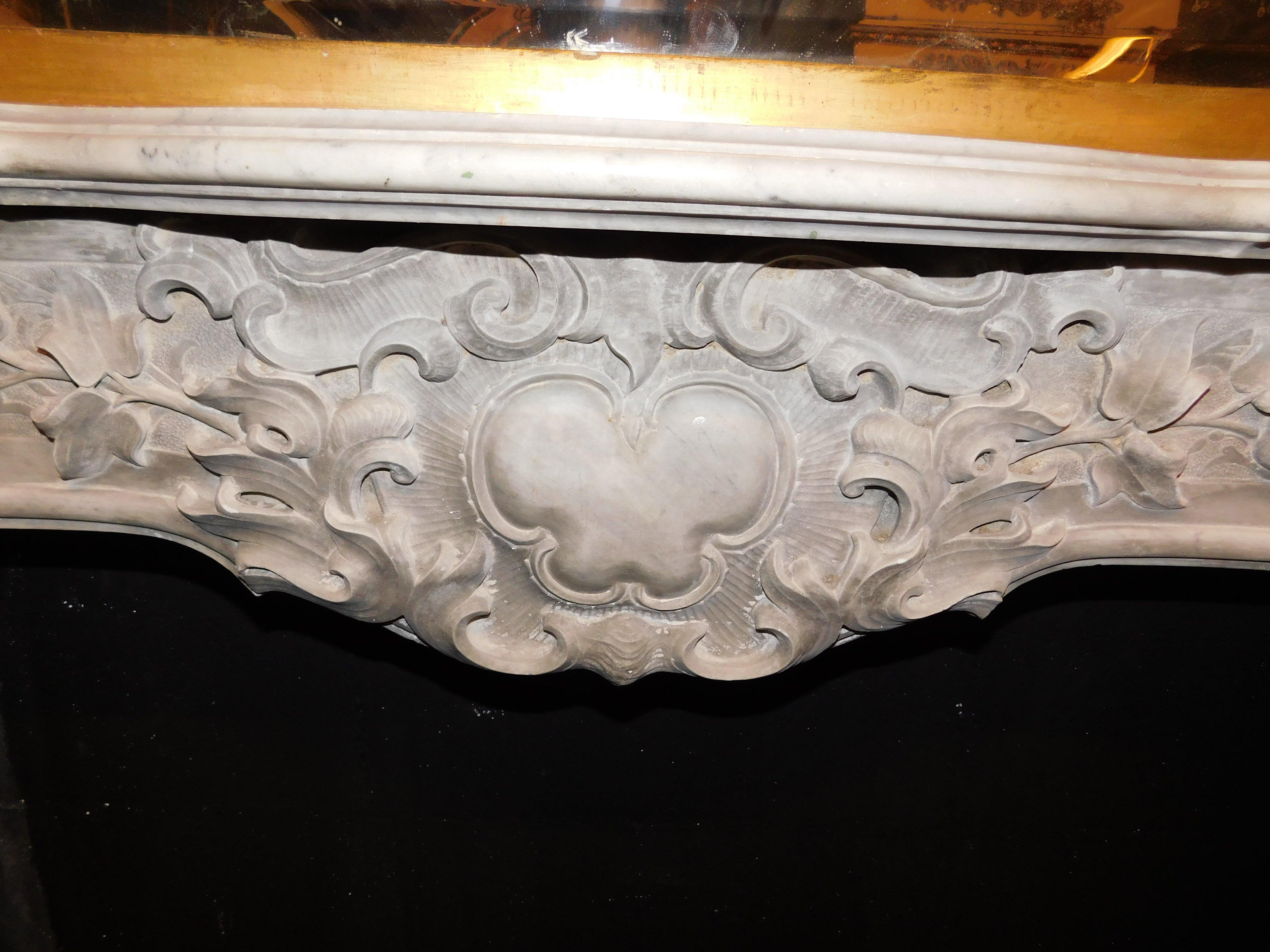 19th Century Richly carved white marble fireplace mantle, Turin Italy For Sale