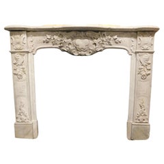 Antique Richly carved white marble fireplace mantle, Turin Italy