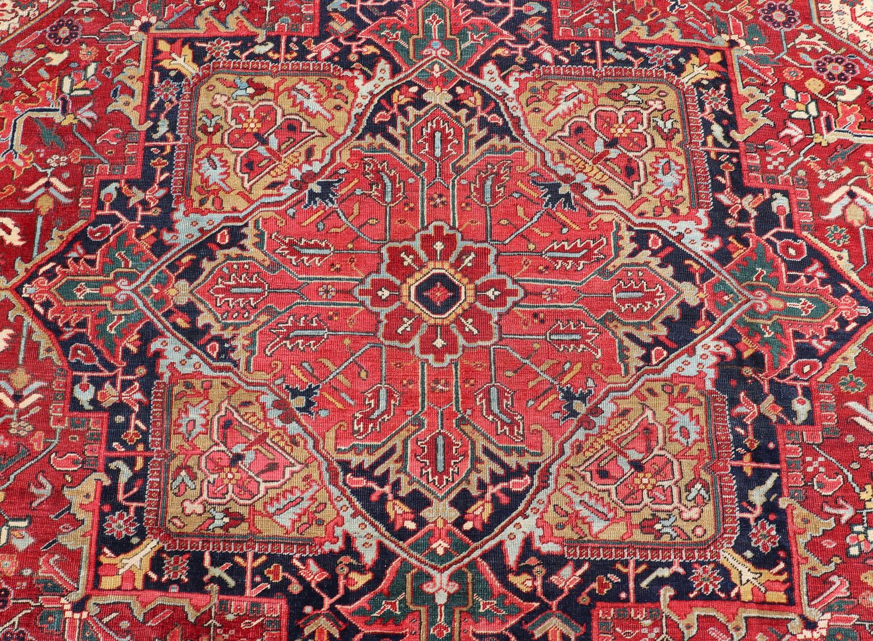 Richly Colored Large Antique Persian Heriz-Serapi Carpet with Geometric Design 3