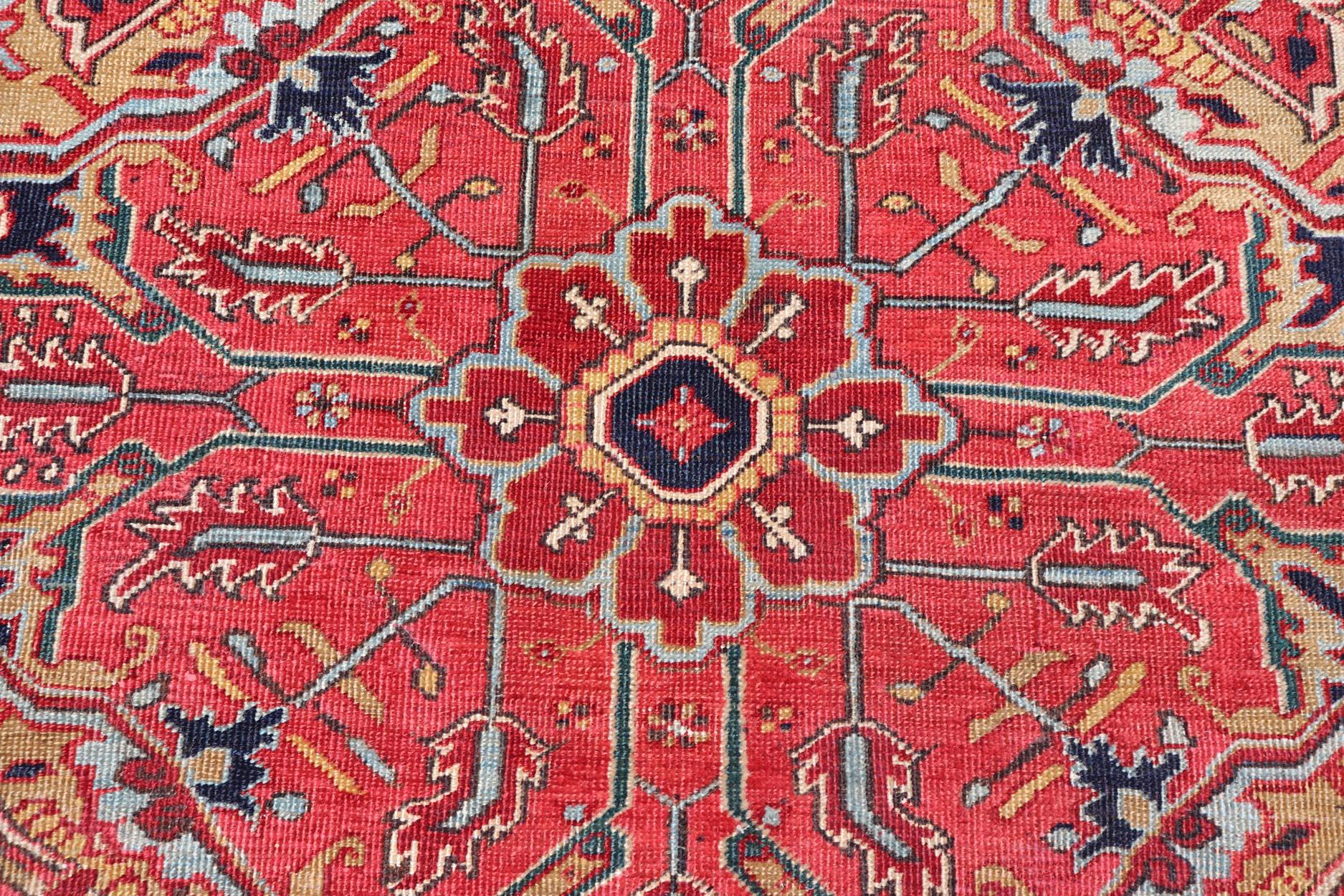 Richly Colored Large Antique Persian Heriz-Serapi Carpet with Geometric Design 4