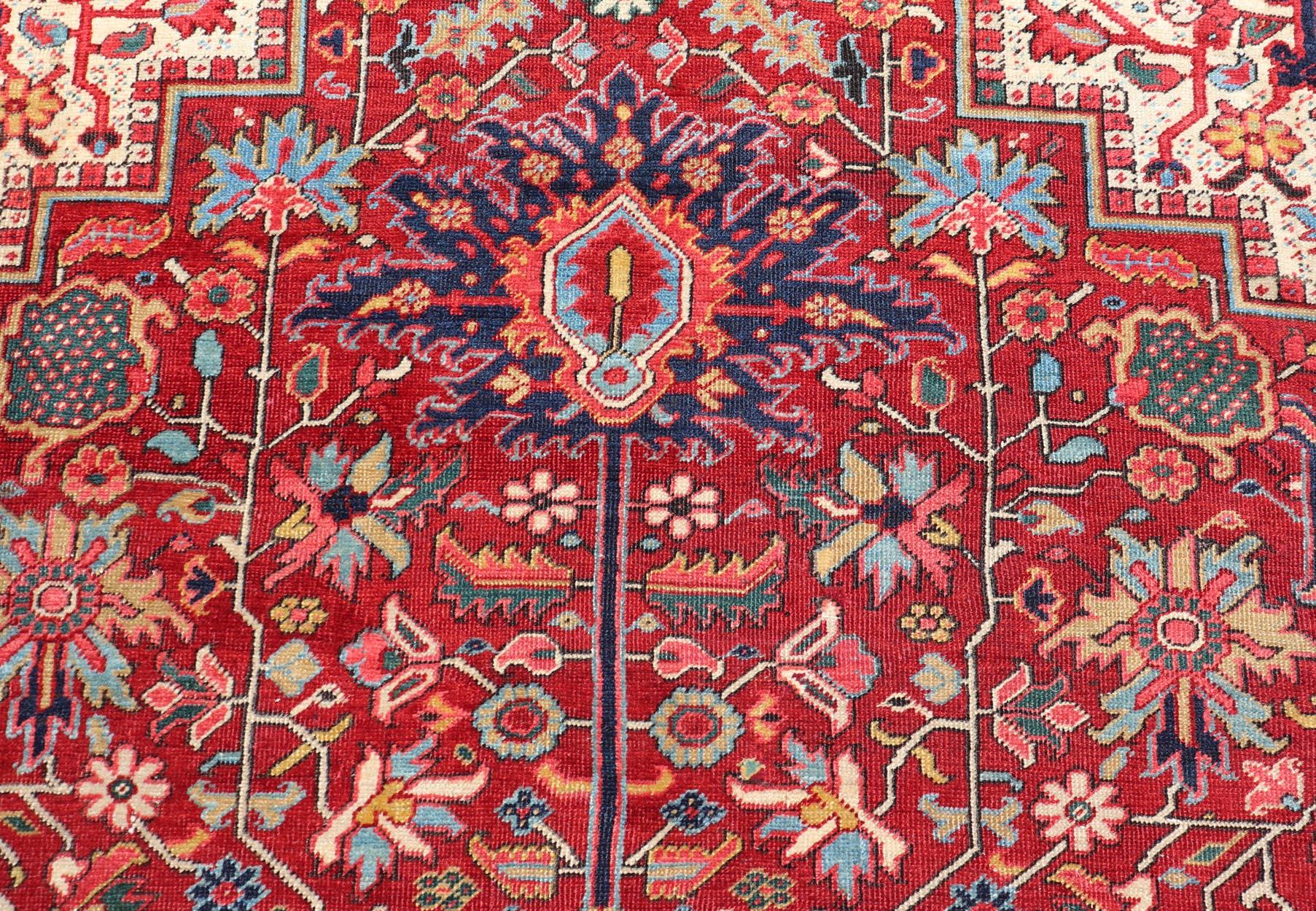 Richly Colored Large Antique Persian Heriz-Serapi Carpet with Geometric Design 5