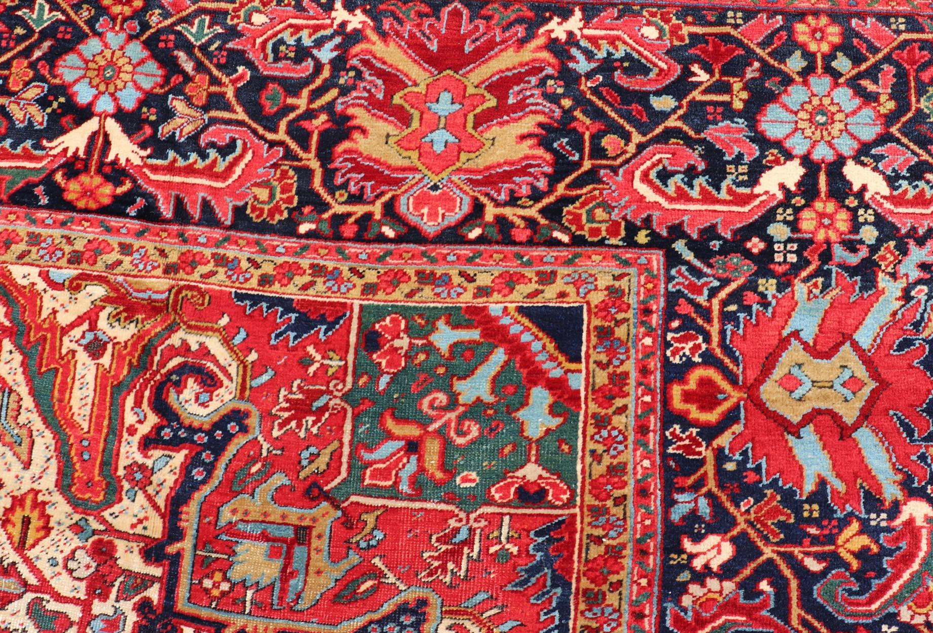 Richly Colored Large Antique Persian Heriz-Serapi Carpet with Geometric Design 6