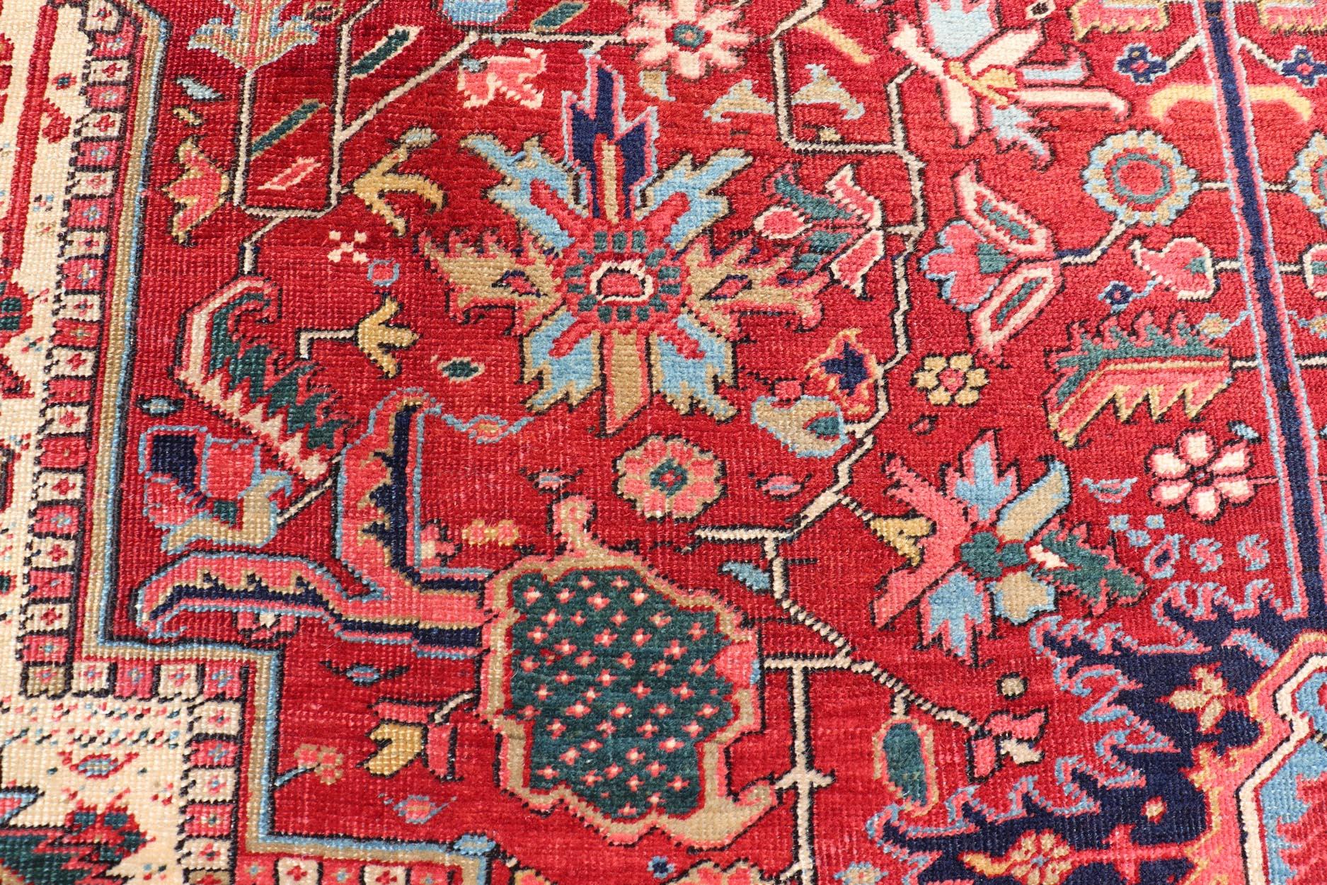 Richly Colored Large Antique Persian Heriz-Serapi Carpet with Geometric Design 8