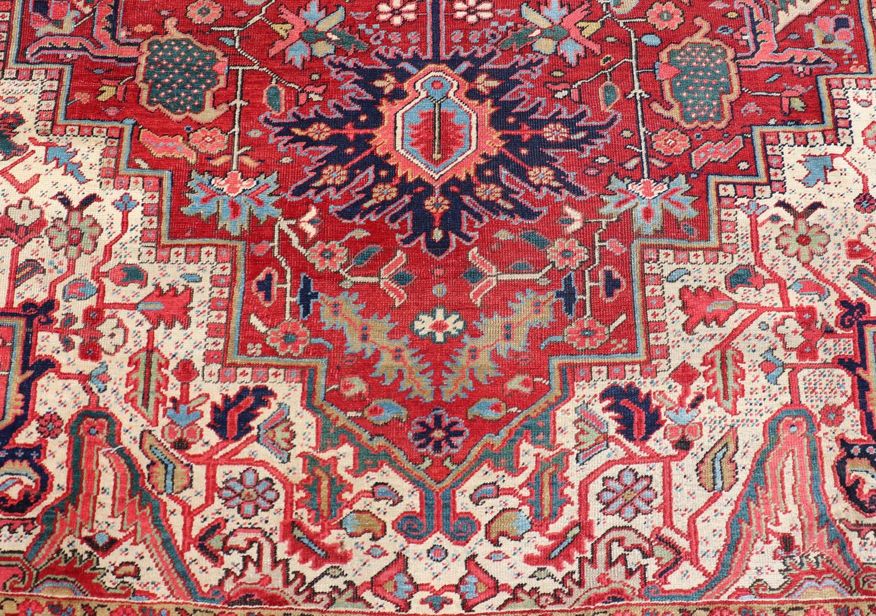 Richly Colored Large Antique Persian Heriz-Serapi Carpet with Geometric Design 9