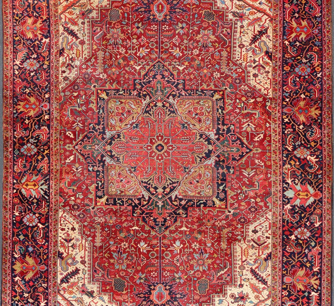 Heriz Serapi Richly Colored Large Antique Persian Heriz-Serapi Carpet with Geometric Design