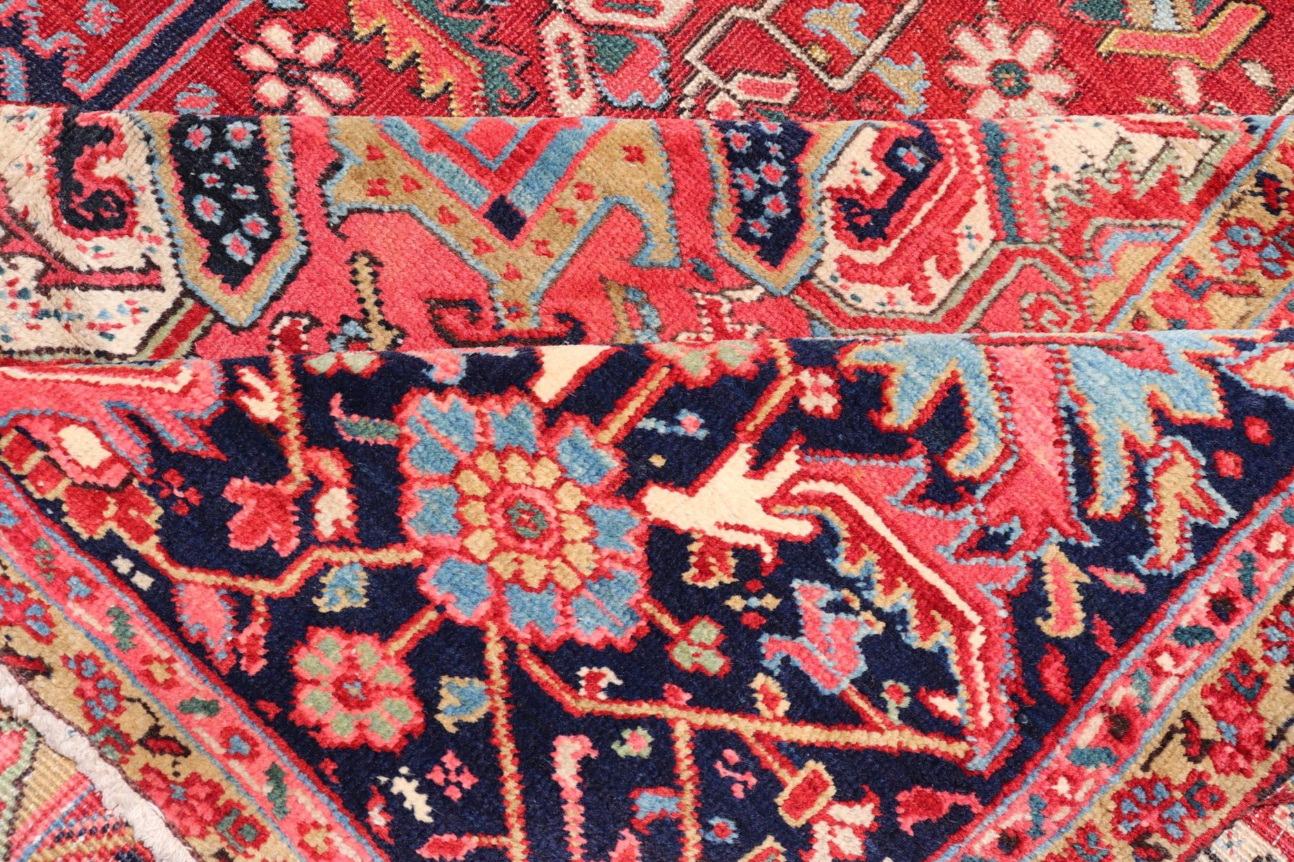 20th Century Richly Colored Large Antique Persian Heriz-Serapi Carpet with Geometric Design