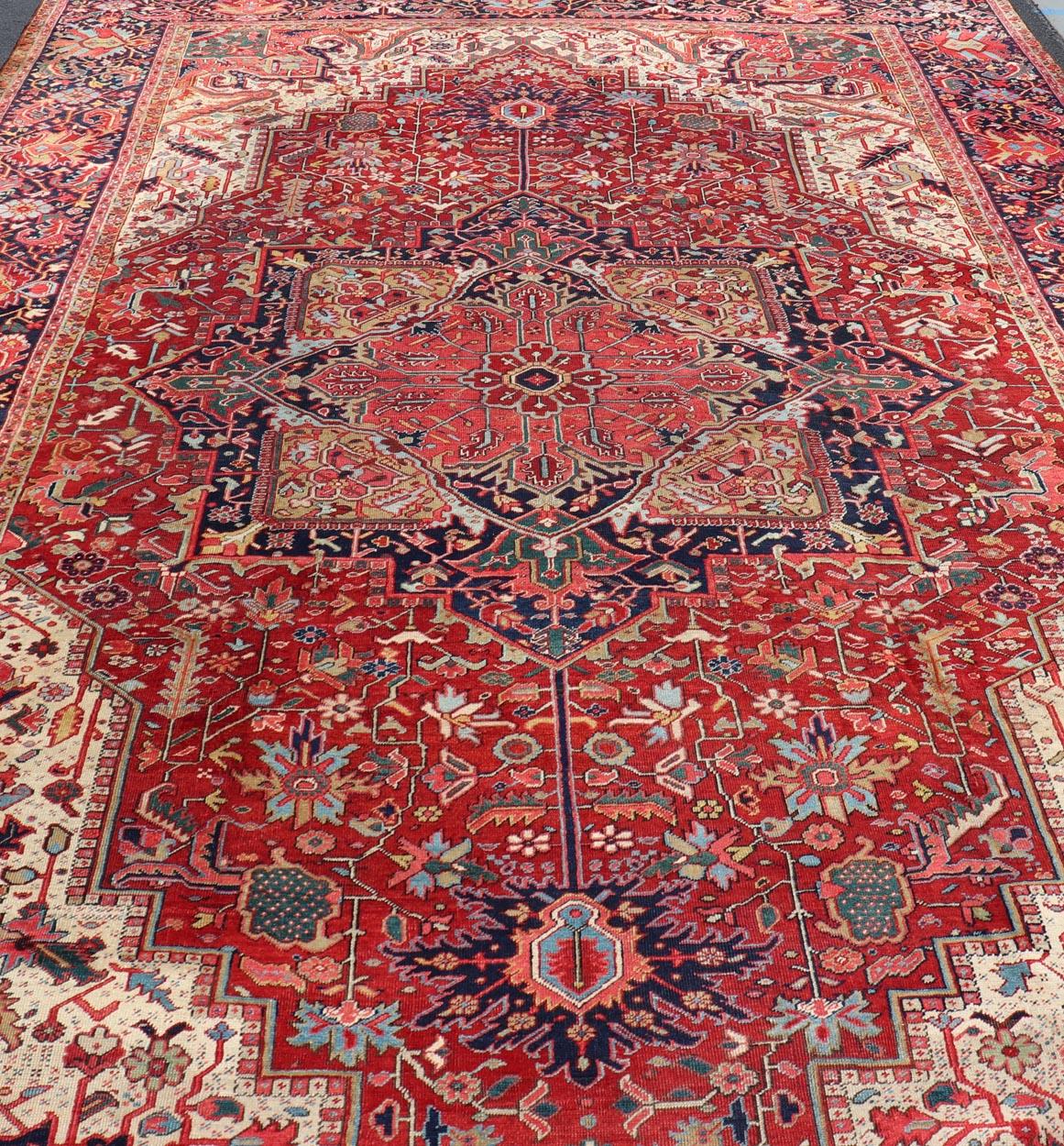 Richly Colored Large Antique Persian Heriz-Serapi Carpet with Geometric Design 1