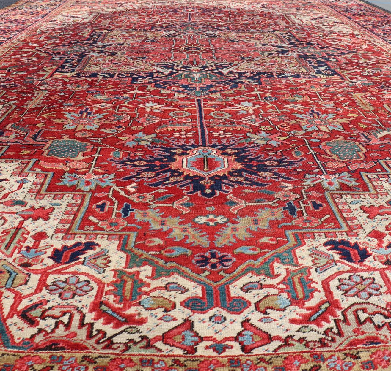 Richly Colored Large Antique Persian Heriz-Serapi Carpet with Geometric Design 2