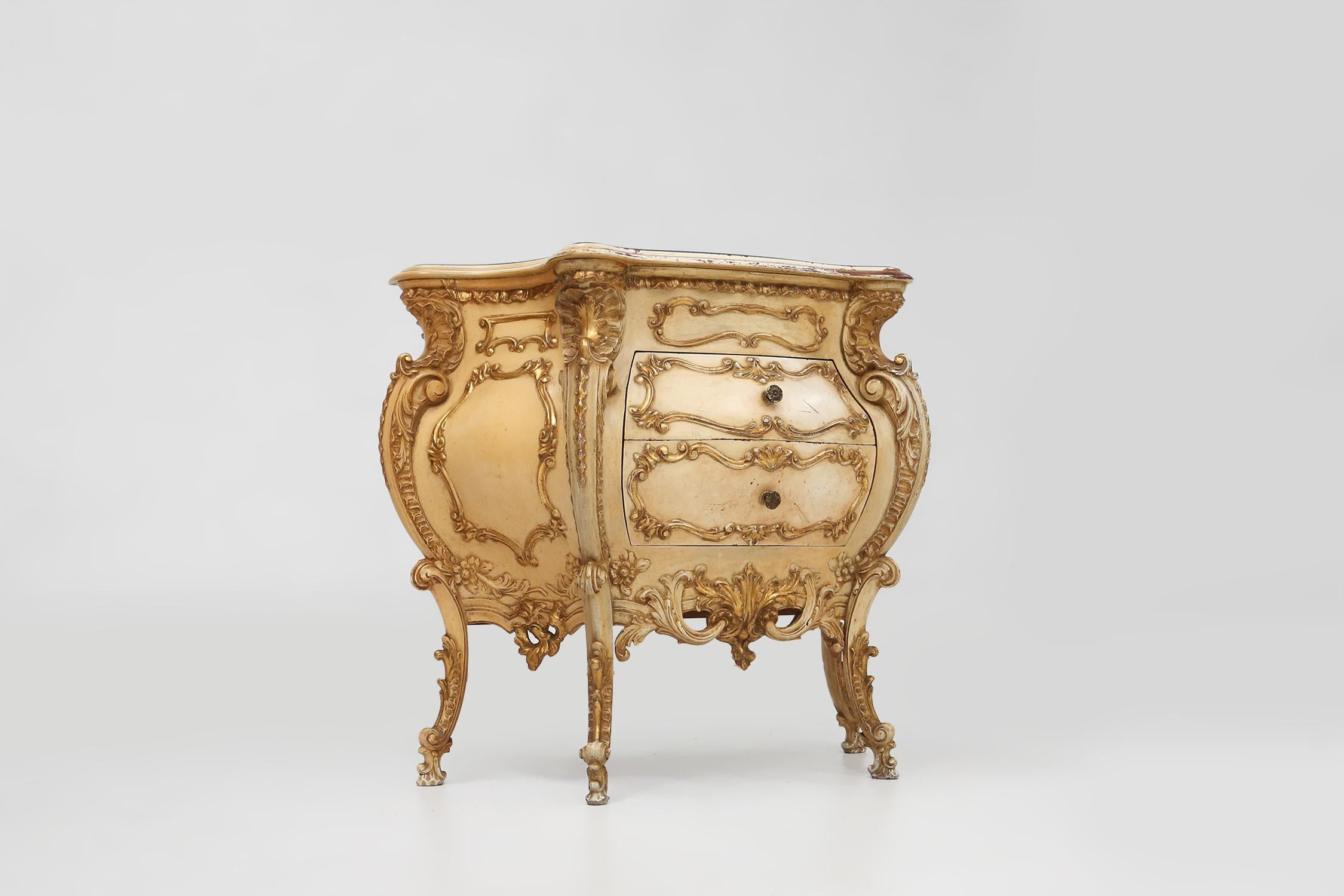 Rococo Revival Richly decorated bombe commode in Rococo style, France ca. 1950