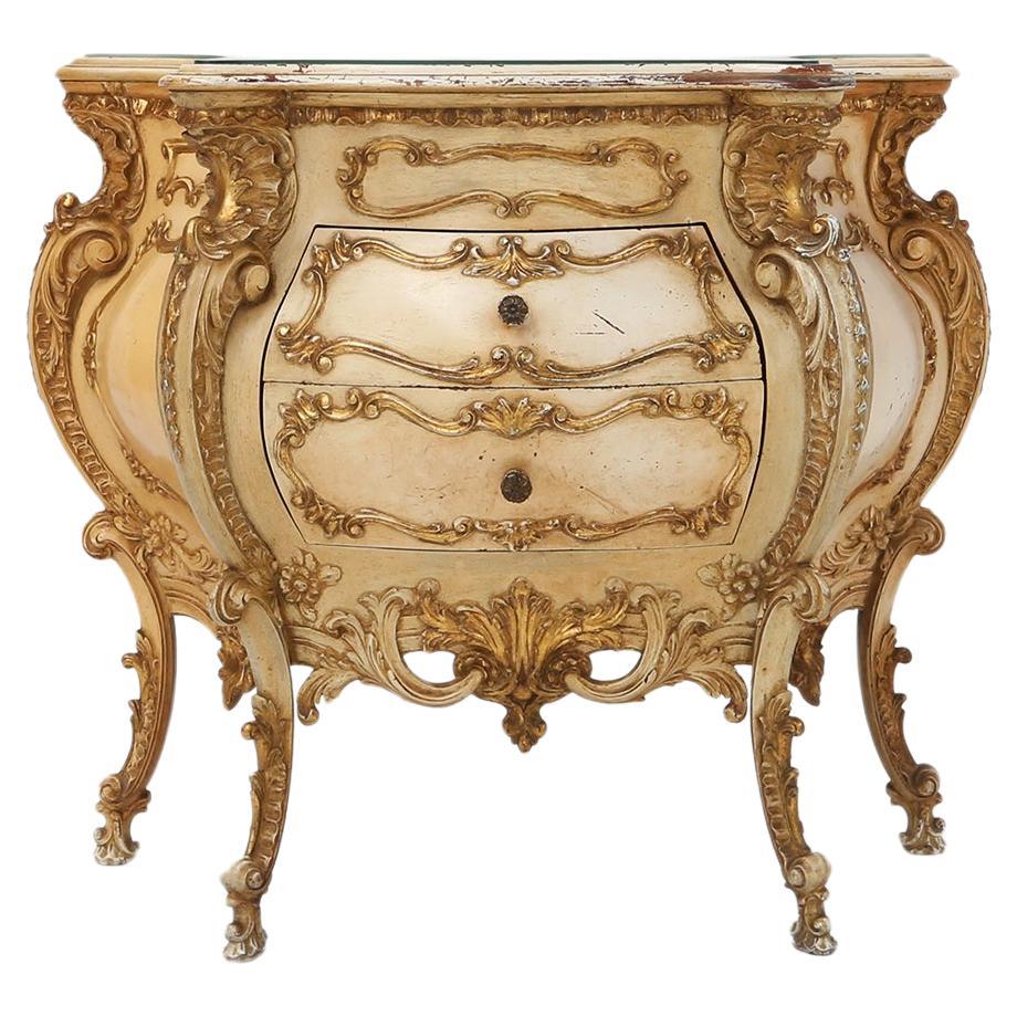 Richly decorated bombe commode in Rococo style, France ca. 1950