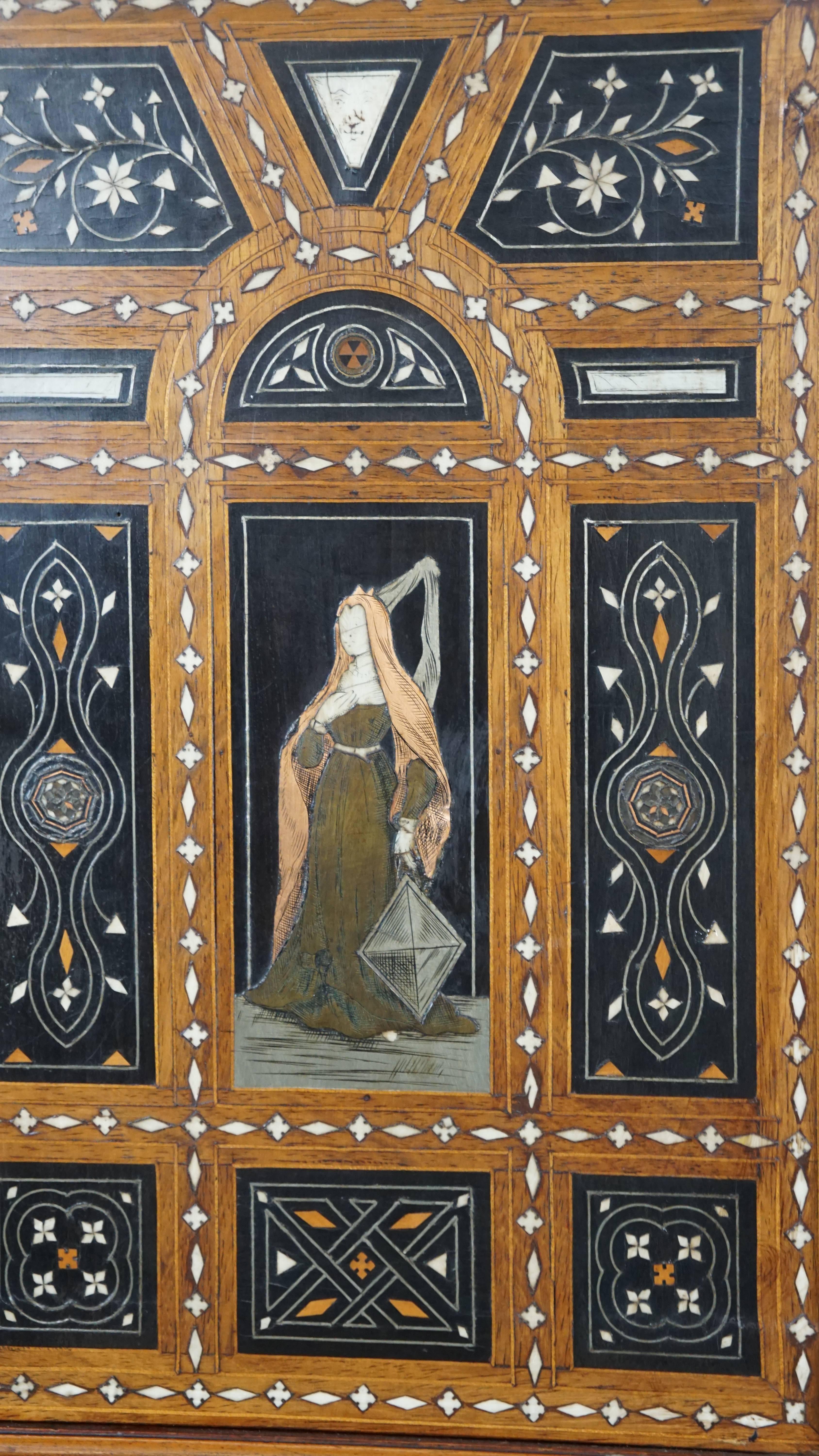 Richly decorated, inlaid antique Italian secretary in Moorish style, circa 1860 For Sale 4