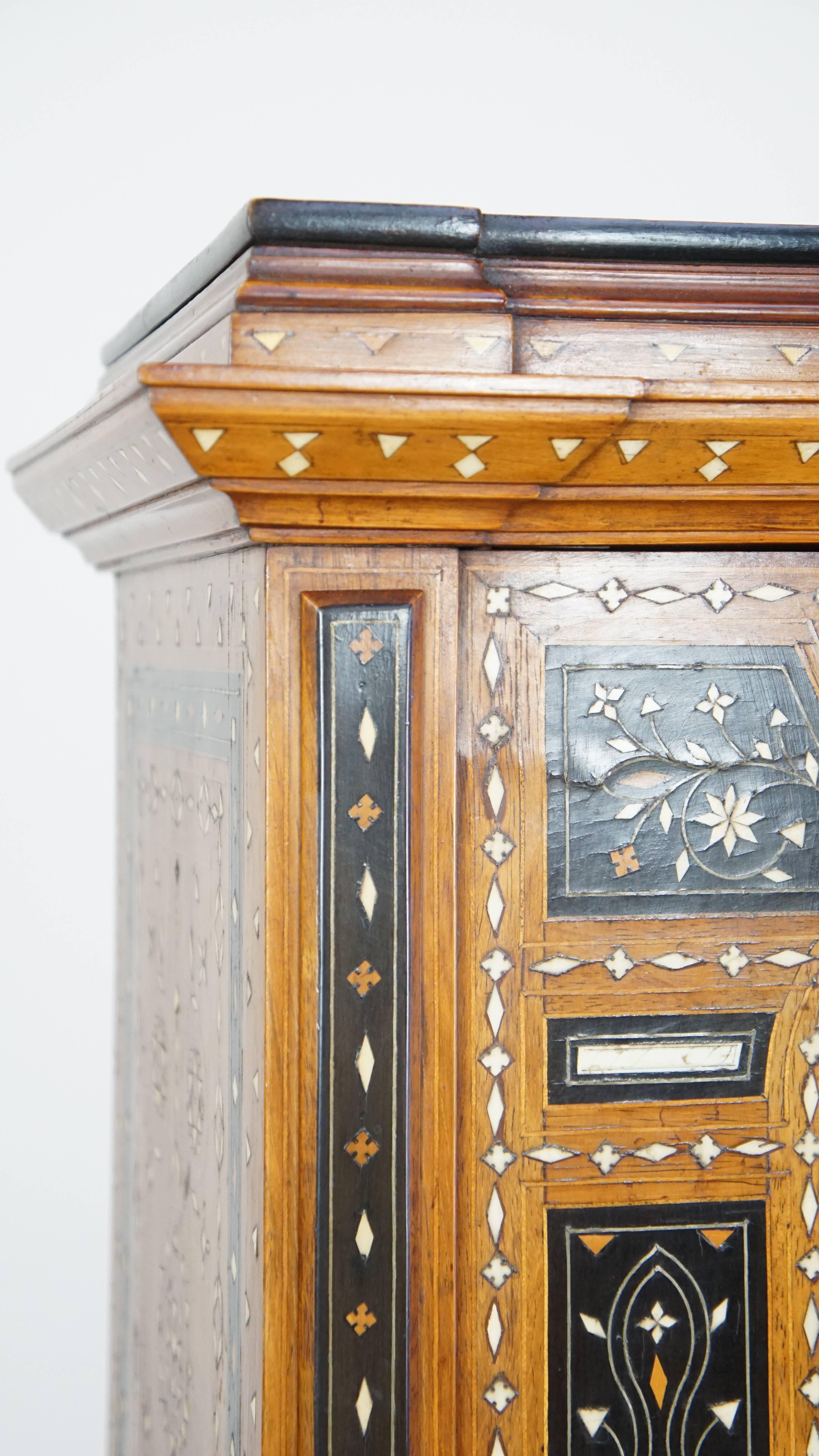 Mid-19th Century Richly decorated, inlaid antique Italian secretary in Moorish style, circa 1860 For Sale